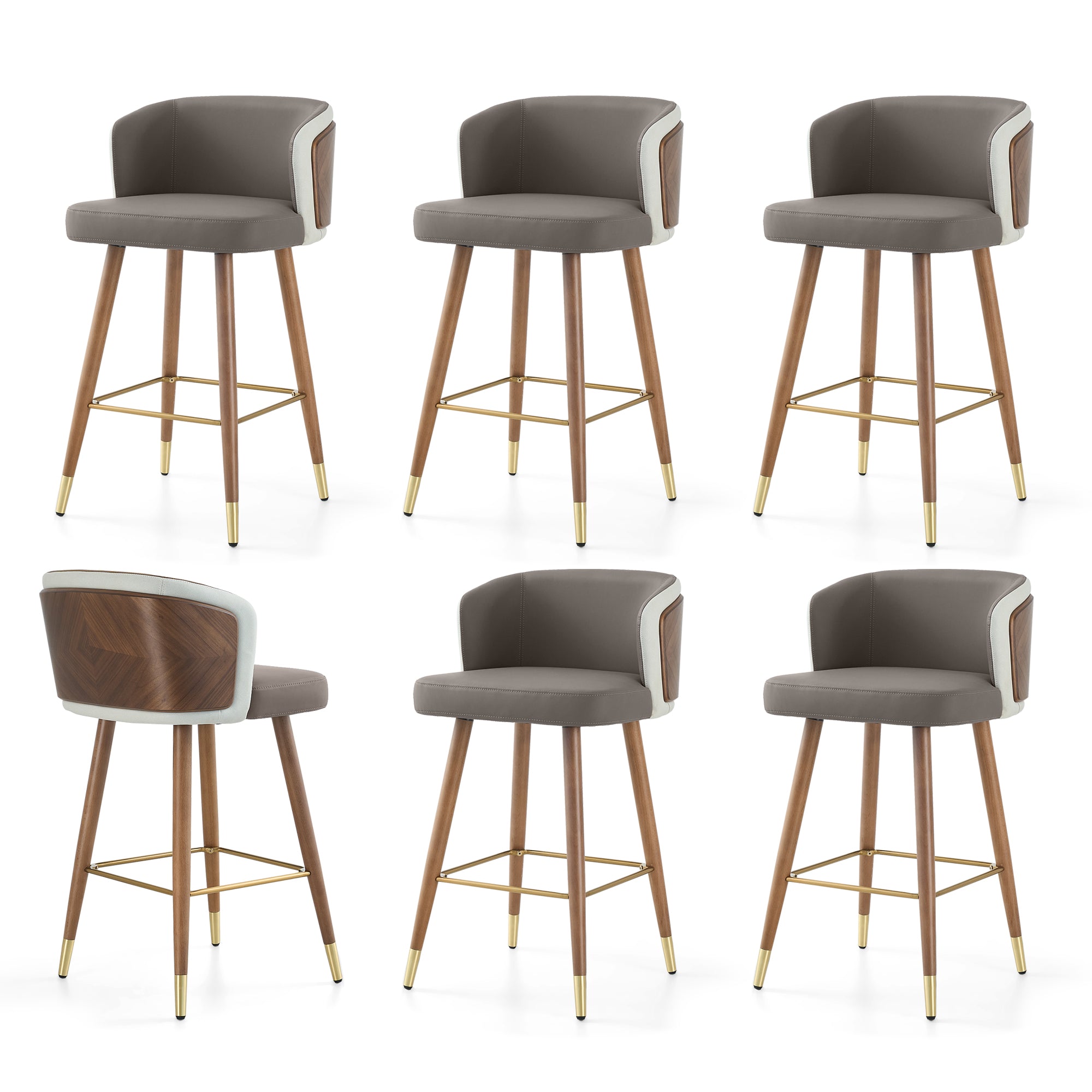 Mid Century Modern Bar Stools for Counter Height - Leather Upholstered Seat with Walnut Wood Frame, Retro 33 Inch Bar Chairs for Home Kitchen Island, Bar, Breakfast Nook