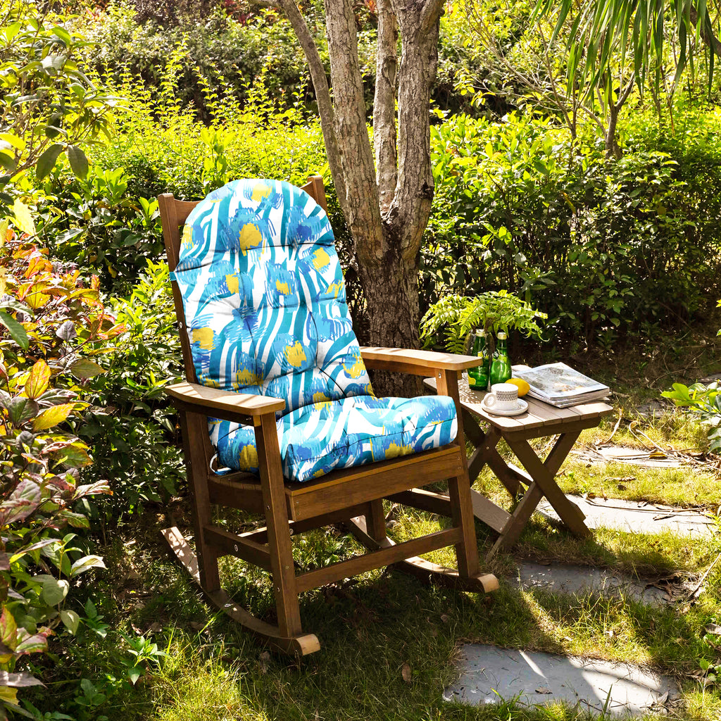 Floral High-Back Seat Cushion - Waterproof Outdoor Adirondack Chair Cushion for Patio Furniture with Tie, Vibrant Patterns, Premium Elastic Padding, Multi-Scenario Use