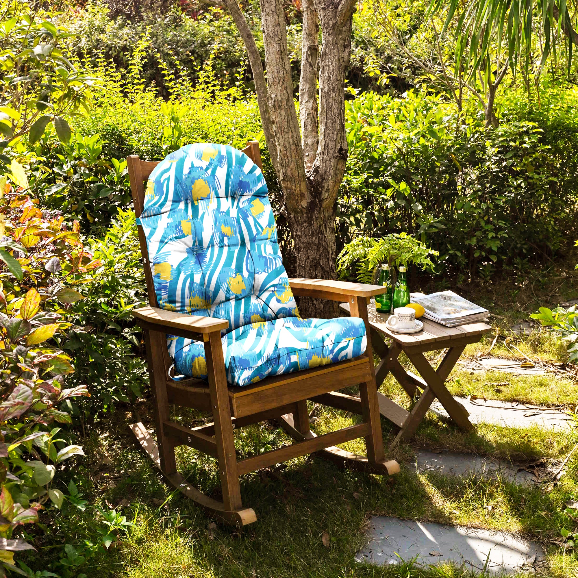 Floral High-Back Seat Cushion - Waterproof Outdoor Adirondack Chair Cushion for Patio Furniture with Tie, Vibrant Patterns, Premium Elastic Padding, Multi-Scenario Use