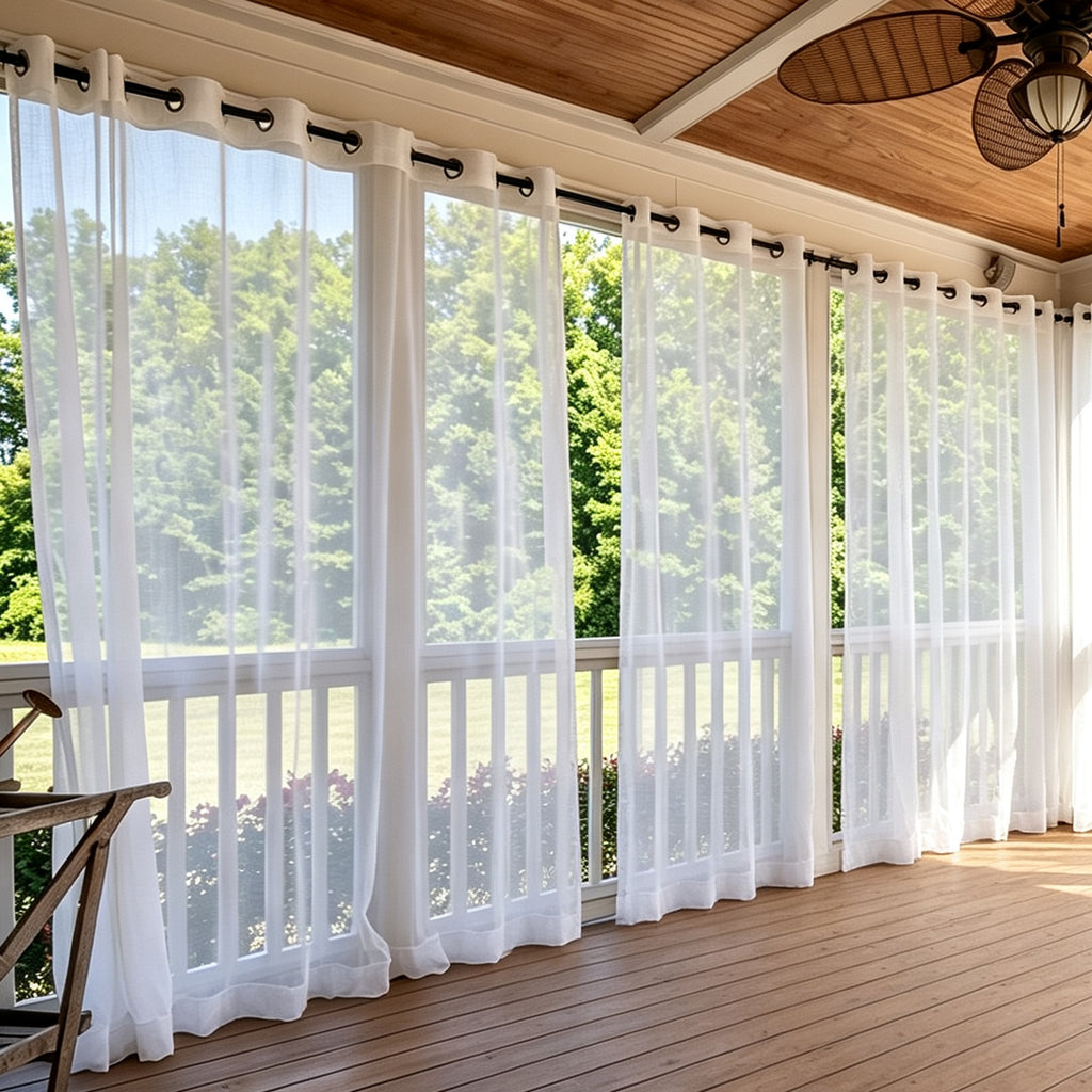 Waterproof Sheer Curtains 2 Panels, UV Protected Voile Drapes for Gazebo