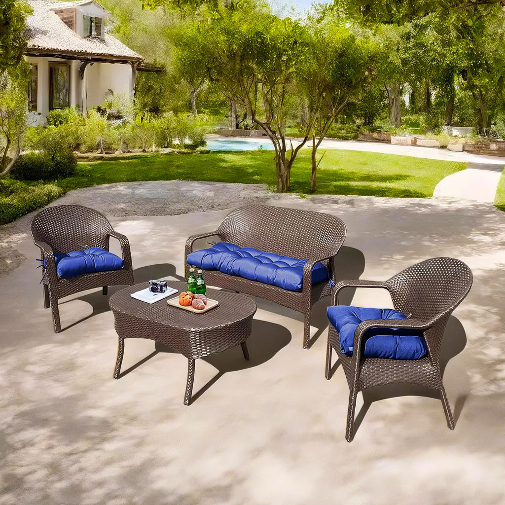 3 Pieces Outdoor Chair Cushions Clearance with Ties,44x19x5 Inches,1 Love seat &2 U-Shape Tufted Patio Bench Cushions for Wicker Outdoor Furniture,All Weather,