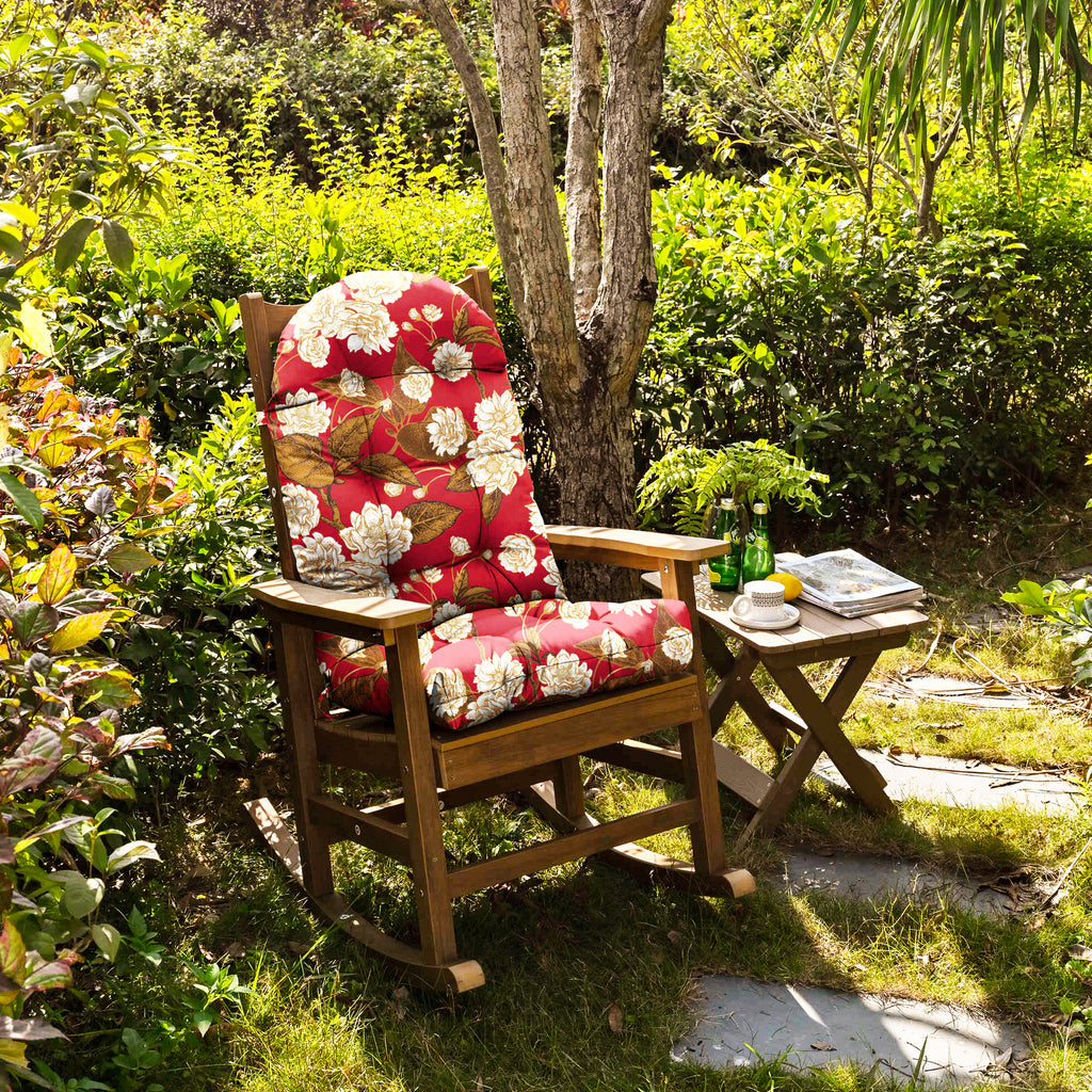 Floral High-Back Seat Cushion - Waterproof Outdoor Adirondack Chair Cushion for Patio Furniture with Tie, Vibrant Patterns, Premium Elastic Padding, Multi-Scenario Use