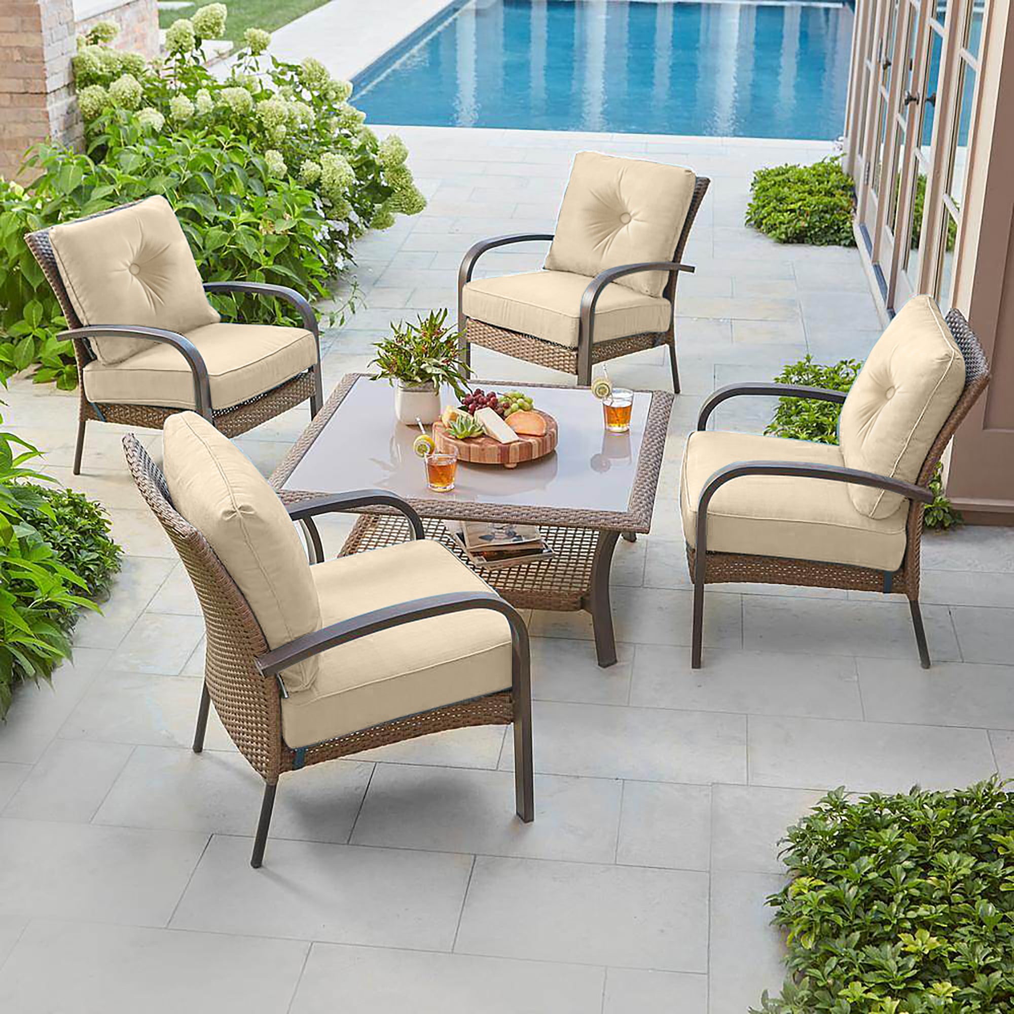 Deep Seat Pillow and High Back Chair Cushions Outdoor Water Repellent Replacement Patio Seating Cushions,Seat 24"x24"x6",Back 22"x24"x6"