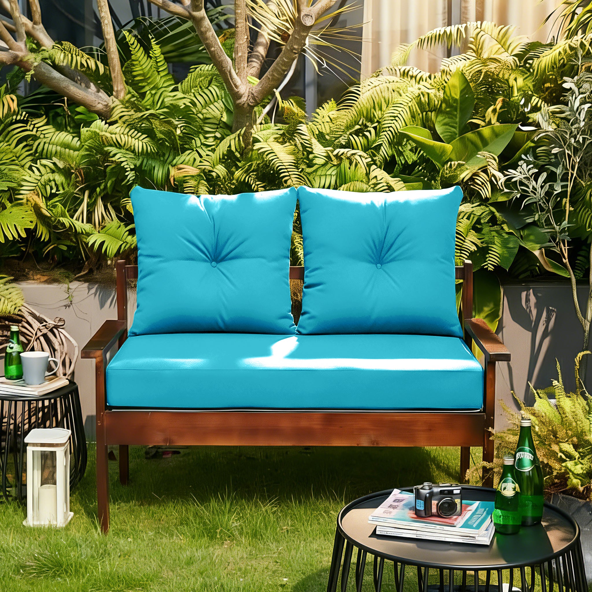 ARTPLAN Outdoor Loveseat Deep Seat Cushion Set, 46"x24"x4" Water Repellent Fade-Resistant Patio Cushions, Solution-Dyed Fabric with Removable Zipper Cover, High-Density Foam for Bench, Swing & Patio Furniture