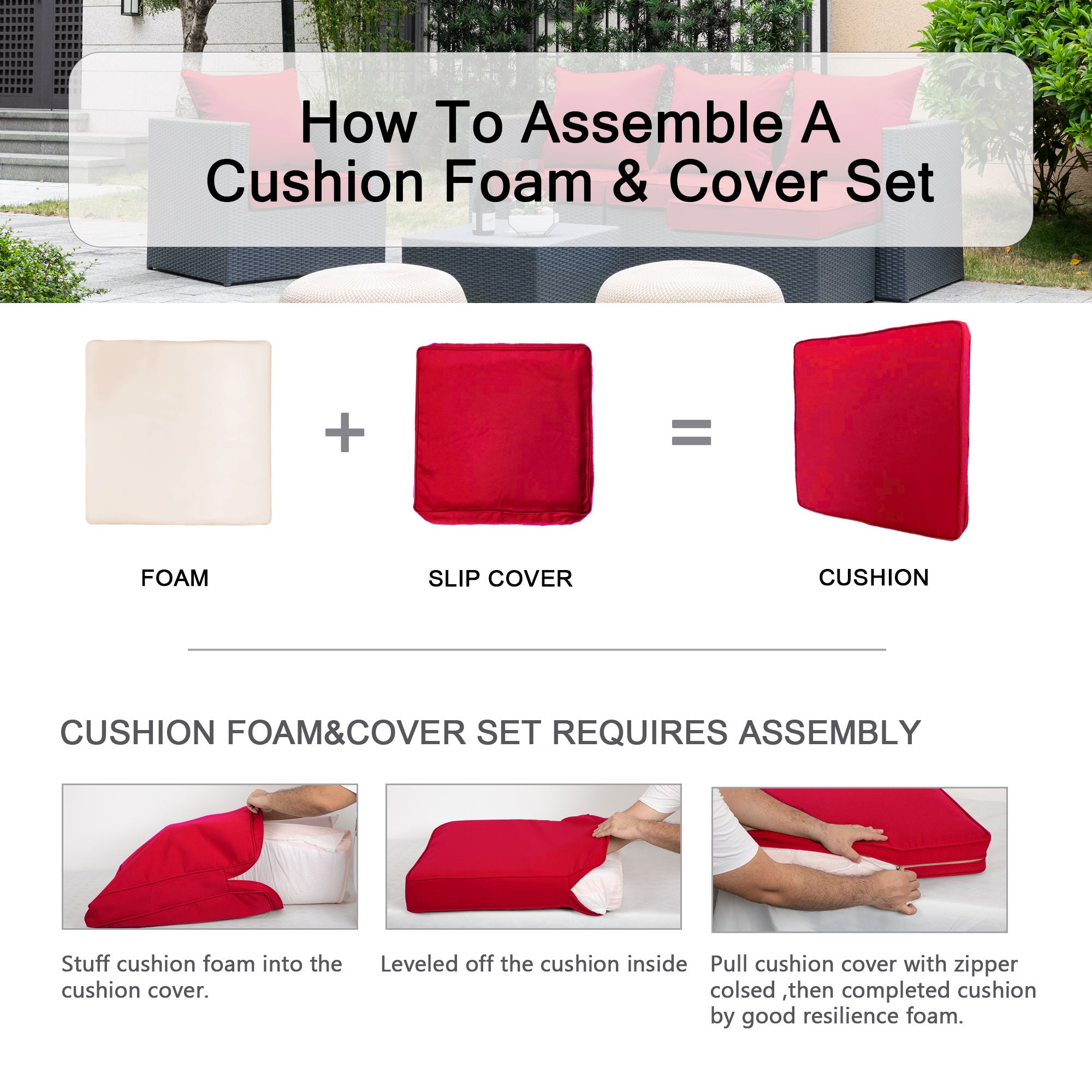 ARTPLAN 2-Piece Deep Seat Cushion Set with Backrest - Multiple Colors | All-Weather Outdoor Sofa Cushions for Sectionals & Patio Conversation Sets
