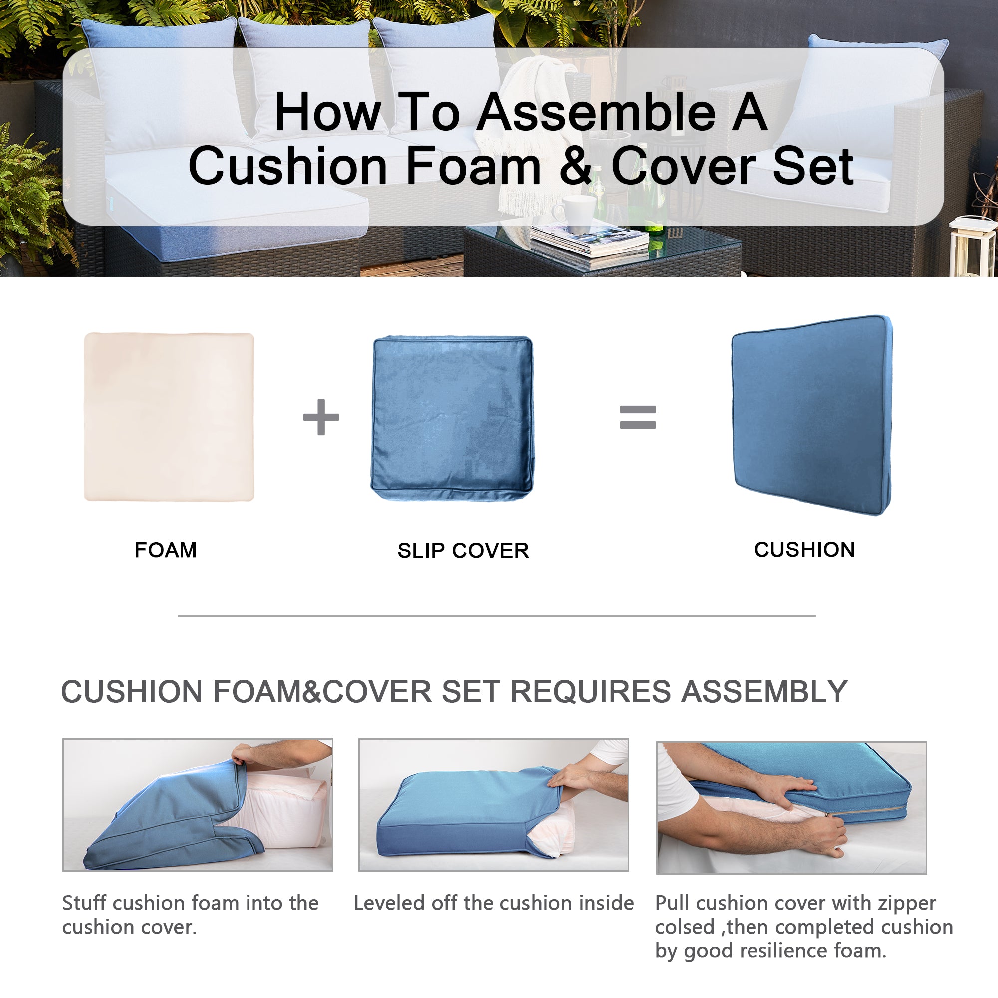 ARTPLAN 2-Piece Deep Seat Cushion Set with Backrest - Multiple Colors | All-Weather Outdoor Sofa Cushions for Sectionals & Patio Conversation Sets
