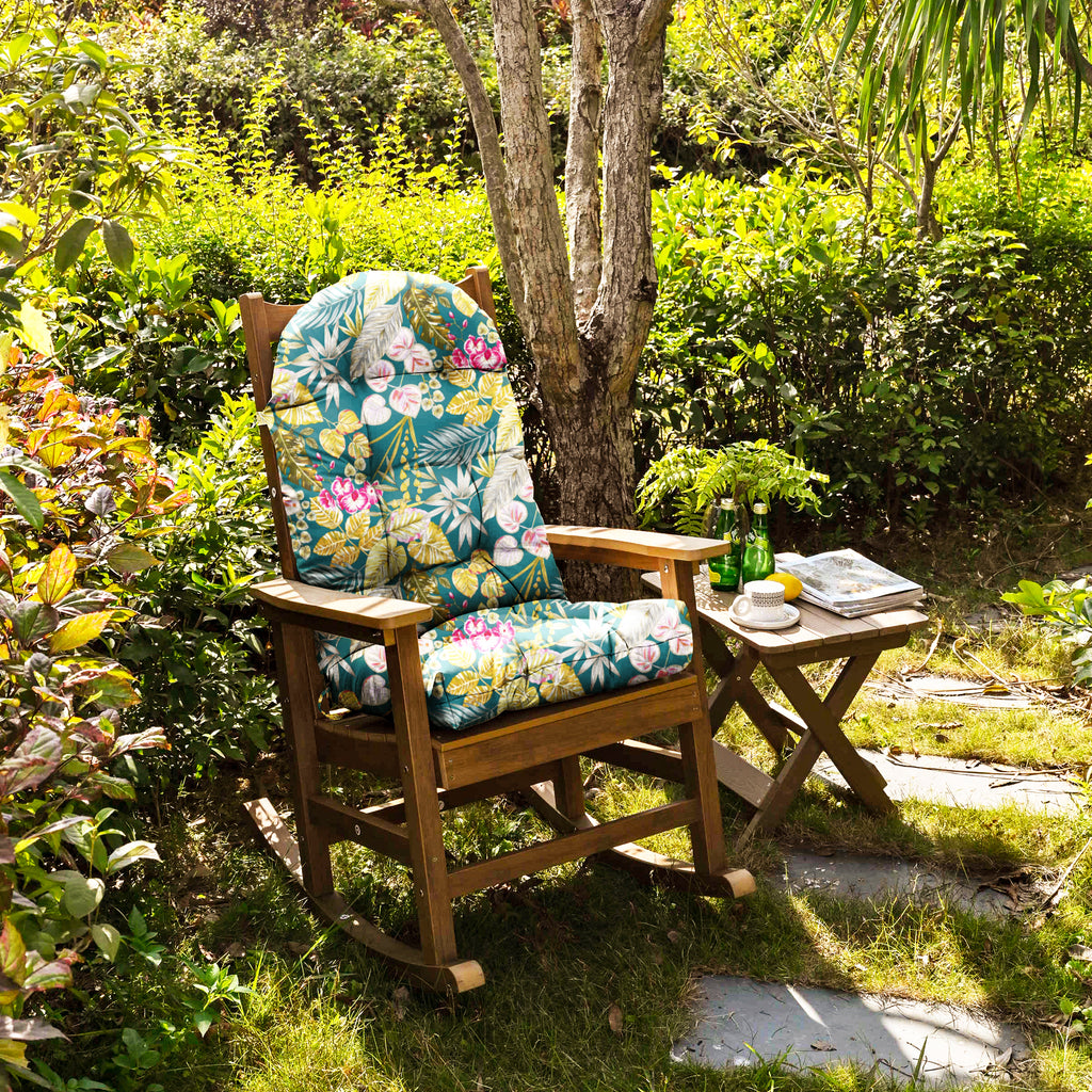 Floral High-Back Seat Cushion - Waterproof Outdoor Adirondack Chair Cushion for Patio Furniture with Tie, Vibrant Patterns, Premium Elastic Padding, Multi-Scenario Use