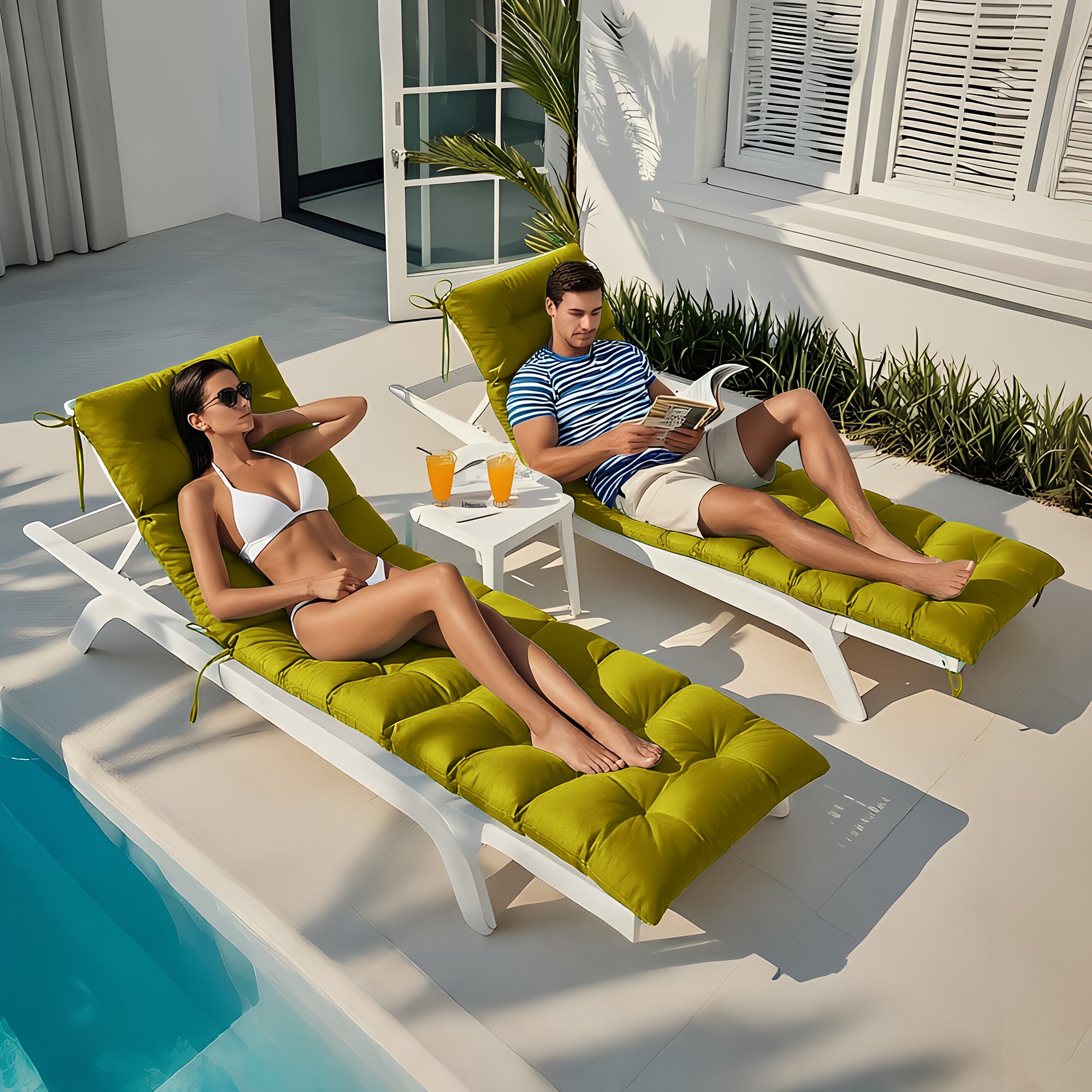 Outdoor Chaise Lounge Chair Cushion 72 x 22 x 4 Inches 100% Waterproof Polyester Patio Pool Lounge Chair Cushion for Outdoor Furniture with Ties