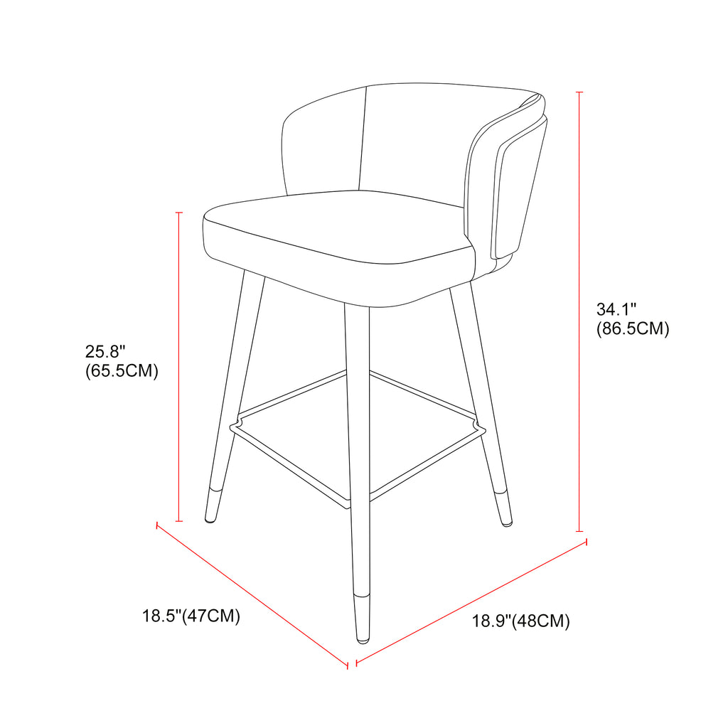 Mid Century Modern Bar Stools for Counter Height - Leather Upholstered Seat with Walnut Wood Frame, Retro 33 Inch Bar Chairs for Home Kitchen Island, Bar, Breakfast Nook