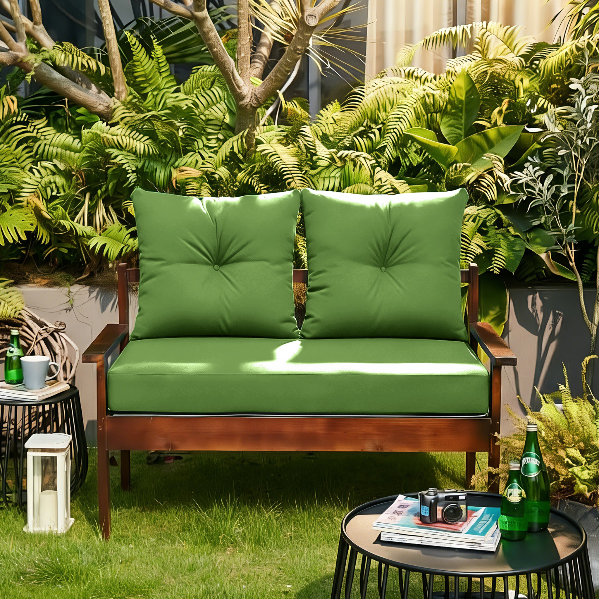 ARTPLAN Outdoor Loveseat Deep Seat Cushion Set, 46"x24"x4" Water Repellent Fade-Resistant Patio Cushions, Solution-Dyed Fabric with Removable Zipper Cover, High-Density Foam for Bench, Swing & Patio Furniture
