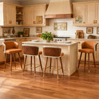 Mid Century Modern Bar Stools for Counter Height - Leather Upholstered Seat with Walnut Wood Frame, Retro 33 Inch Bar Chairs for Home Kitchen Island, Bar, Breakfast Nook