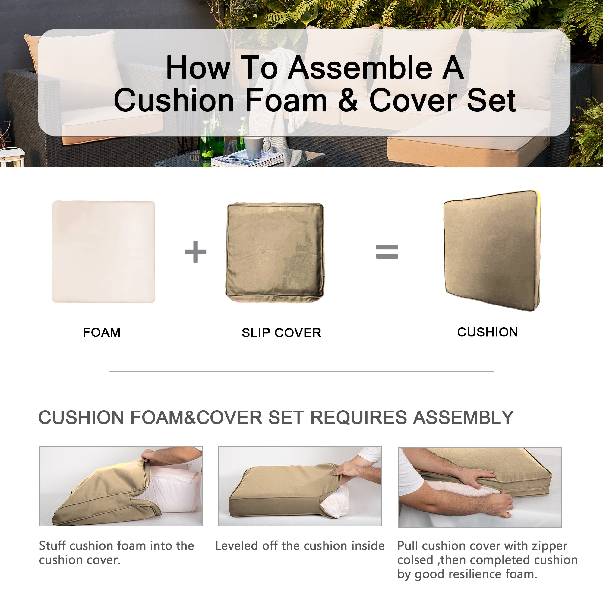 ARTPLAN 2-Piece Deep Seat Cushion Set with Backrest - Multiple Colors | All-Weather Outdoor Sofa Cushions for Sectionals & Patio Conversation Sets