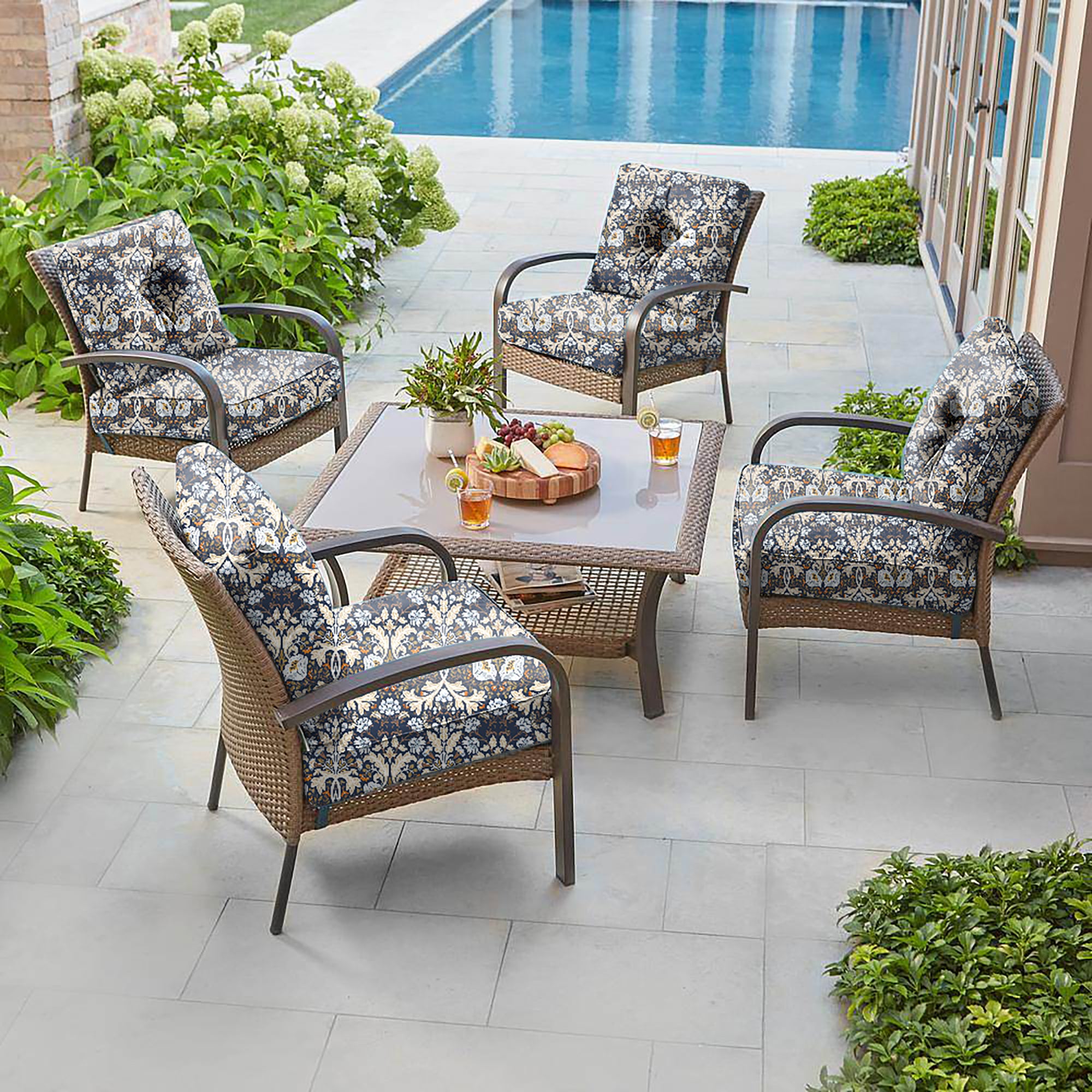 Deep Seat Pillow and High Back Chair Cushions Outdoor Water Repellent Replacement Patio Seating Cushions,Seat 24"x24"x6",Back 22"x24"x6"