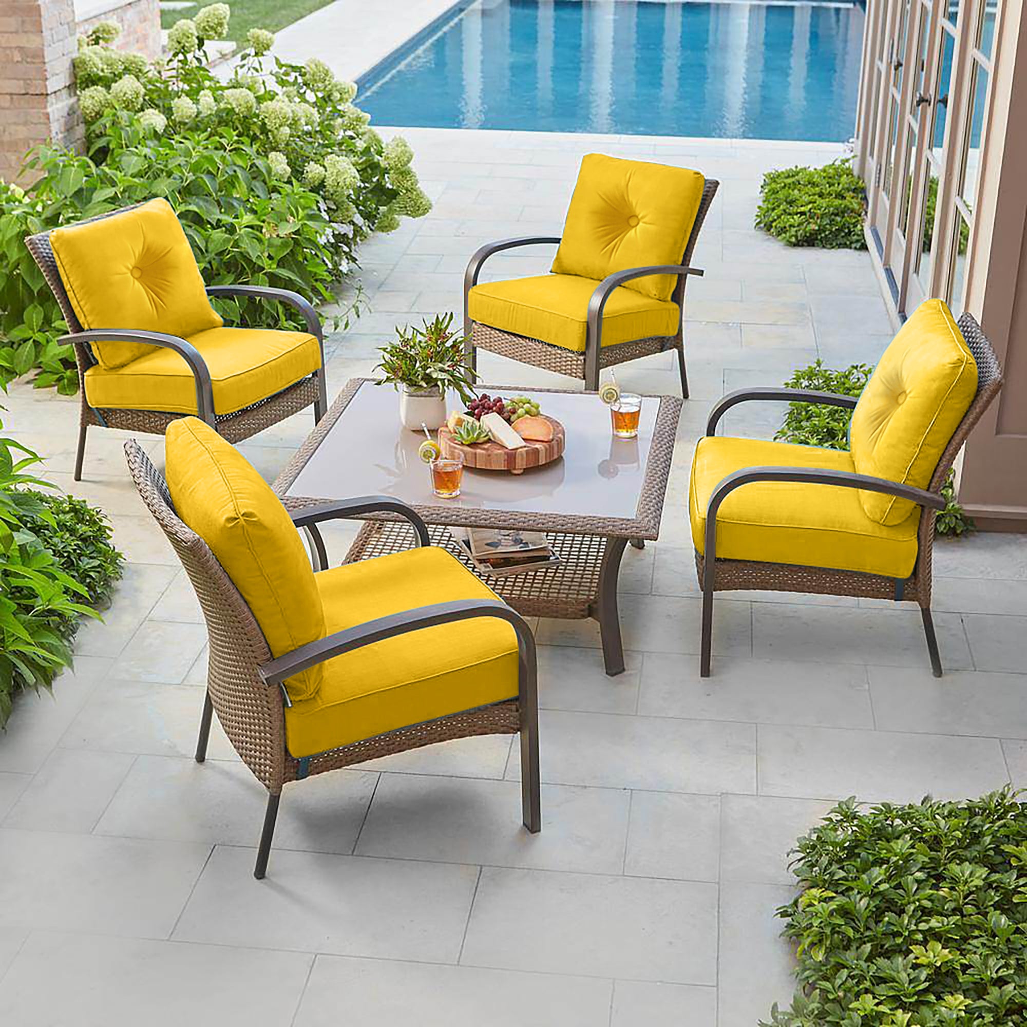 Deep Seat Pillow and High Back Chair Cushions Outdoor Water Repellent Replacement Patio Seating Cushions,Seat 24"x24"x6",Back 22"x24"x6"