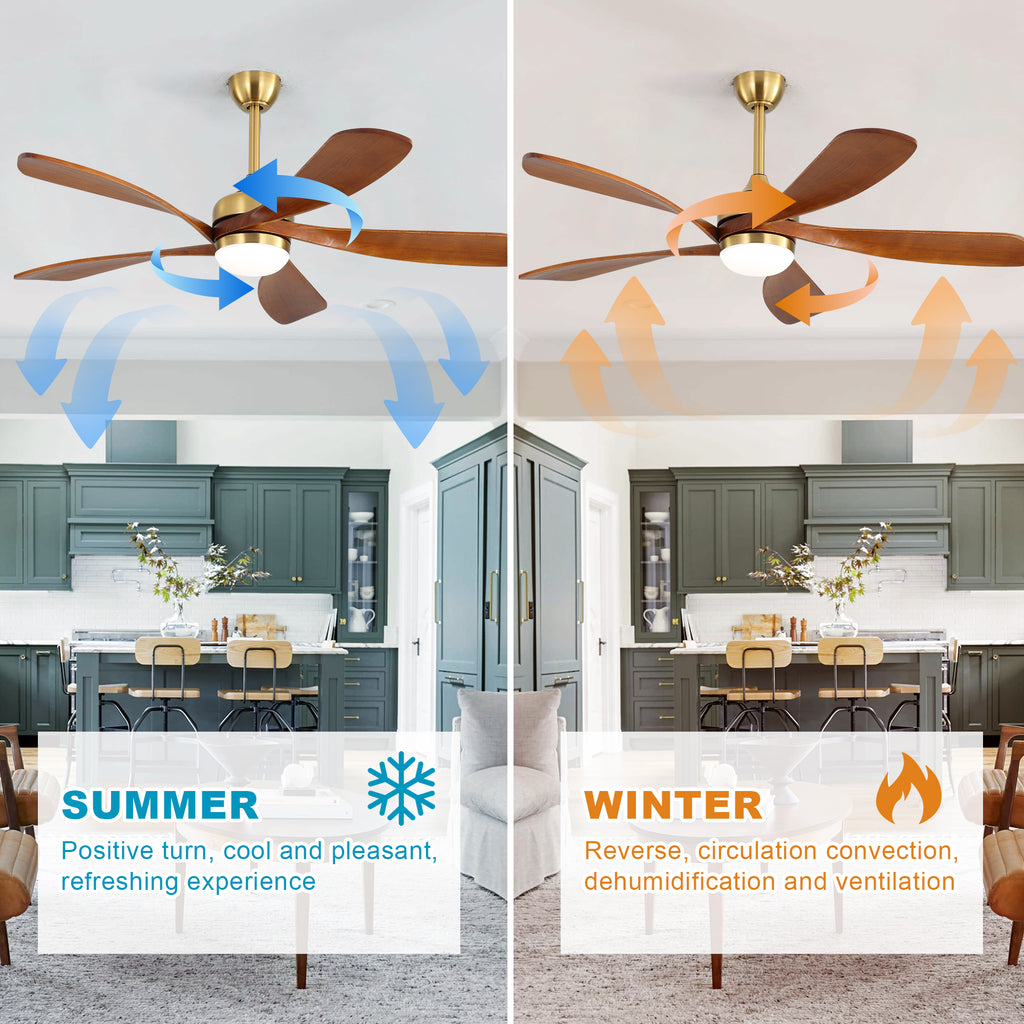 52 Inch Ceiling Fan with Light and Remote Control, 6-Speed Reversible Quiet DC Motor, 3 Color Temperatures LED Light, 3 Timer Settings, Adjustable Height for Large Room, Bedroom, Living Room (Walnut/Black/Orginal/White/Sakuragi)