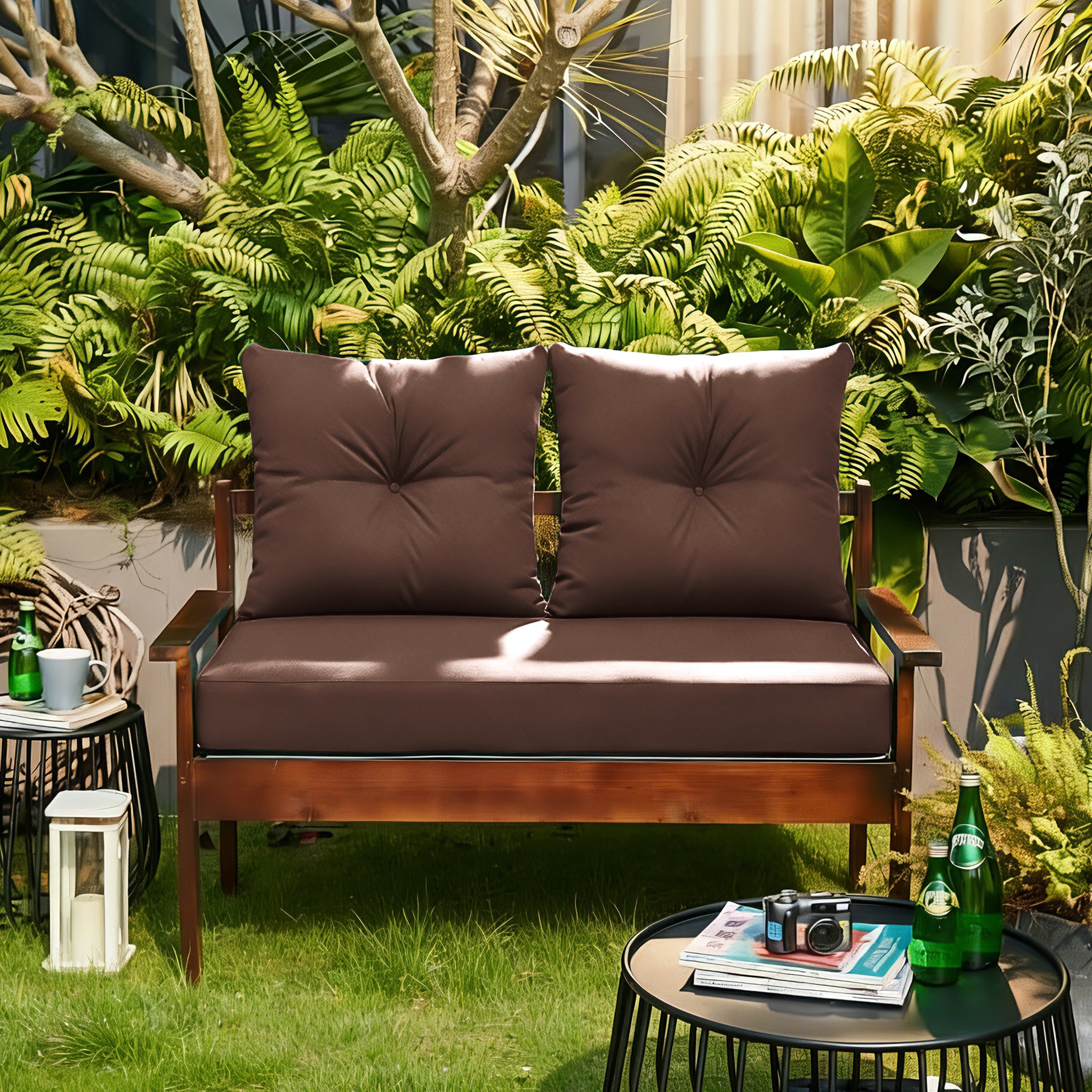 ARTPLAN Outdoor Loveseat Deep Seat Cushion Set, 46"x24"x4" Water Repellent Fade-Resistant Patio Cushions, Solution-Dyed Fabric with Removable Zipper Cover, High-Density Foam for Bench, Swing & Patio Furniture