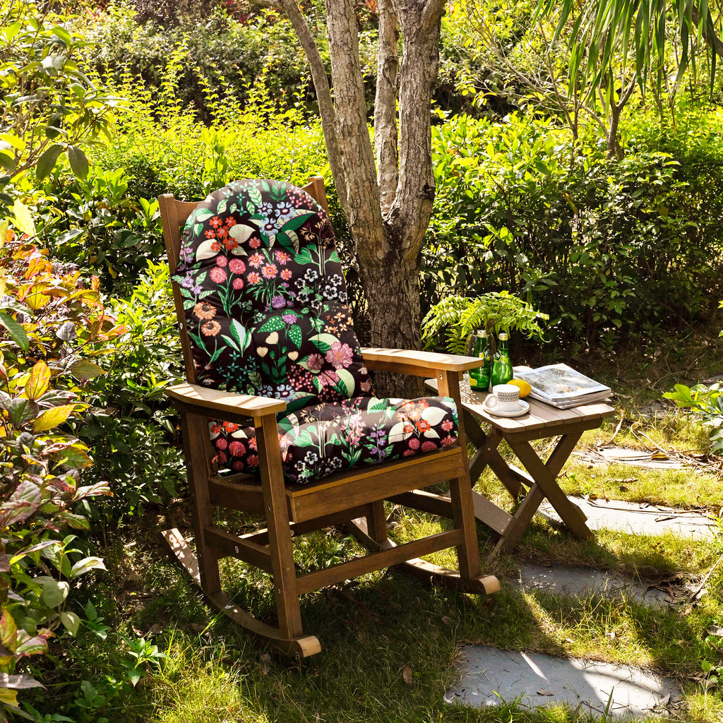 Floral High-Back Seat Cushion - Waterproof Outdoor Adirondack Chair Cushion for Patio Furniture with Tie, Vibrant Patterns, Premium Elastic Padding, Multi-Scenario Use