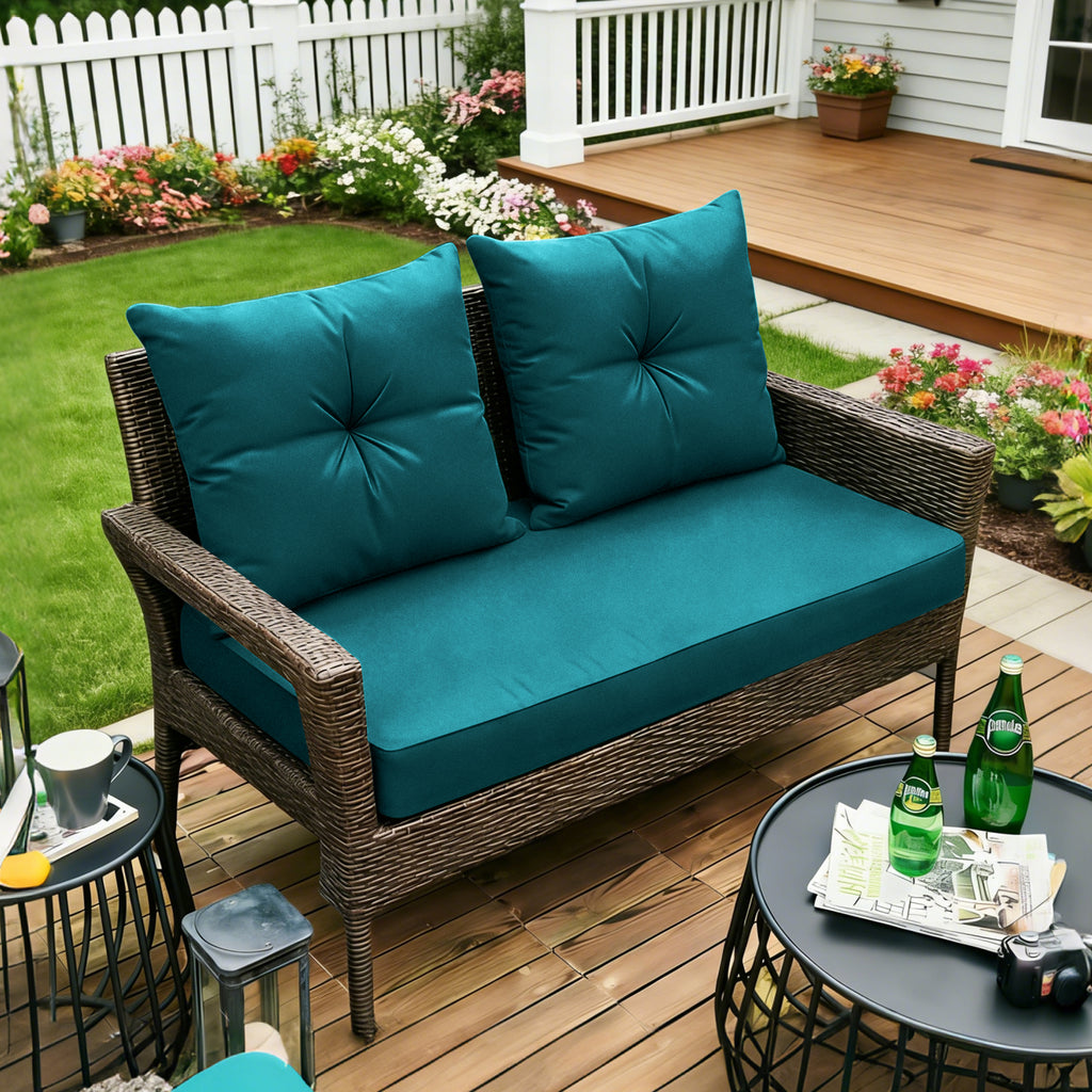ARTPLAN Outdoor Loveseat Deep Seat Cushion Set, 46"x24"x4" Water Repellent Fade-Resistant Patio Cushions, Solution-Dyed Fabric with Removable Zipper Cover, High-Density Foam for Bench, Swing & Patio Furniture