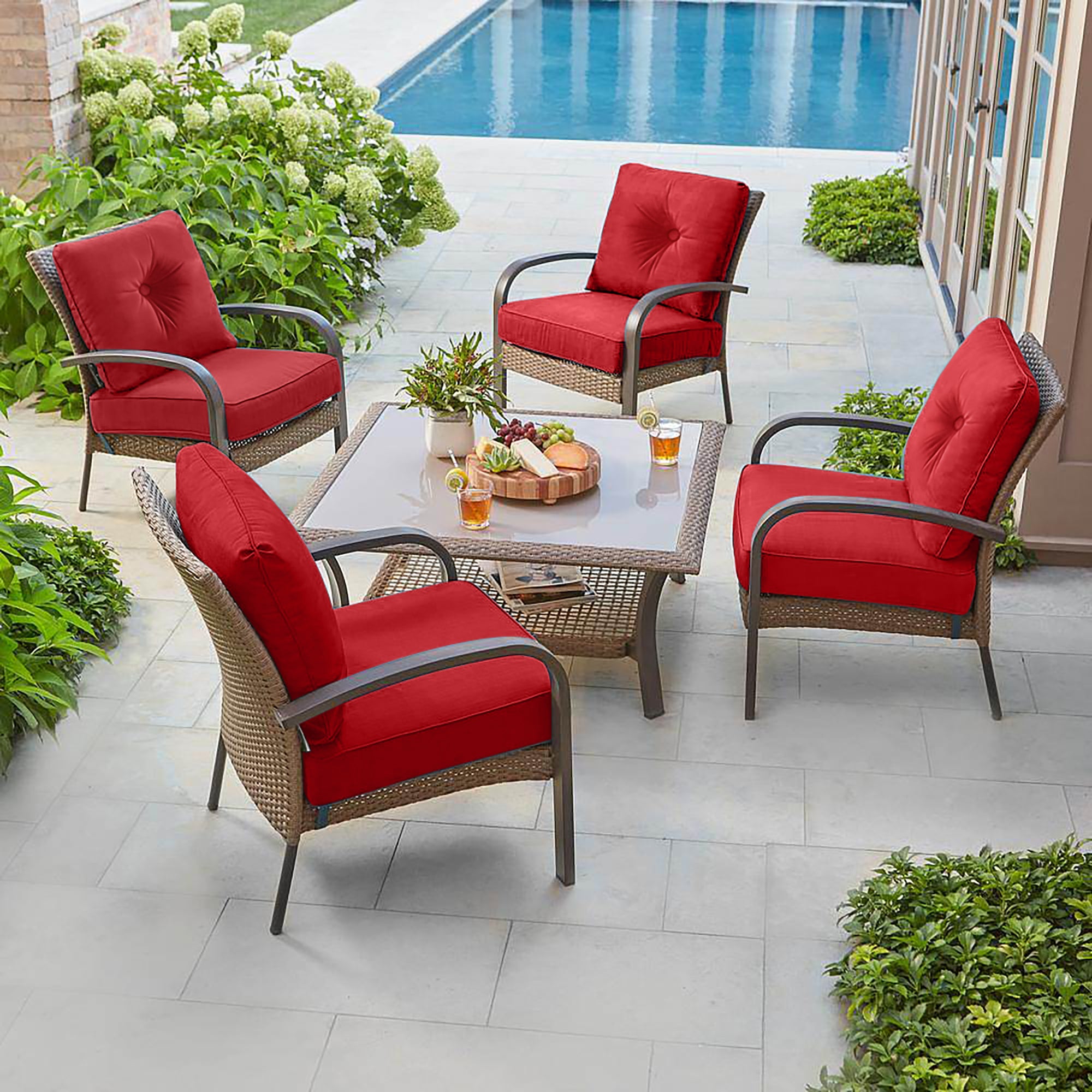 Deep Seat Pillow and High Back Chair Cushions Outdoor Water Repellent Replacement Patio Seating Cushions,Seat 24"x24"x6",Back 22"x24"x6"