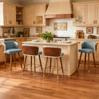 Mid Century Modern Bar Stools for Counter Height - Leather Upholstered Seat with Walnut Wood Frame, Retro 33 Inch Bar Chairs for Home Kitchen Island, Bar, Breakfast Nook