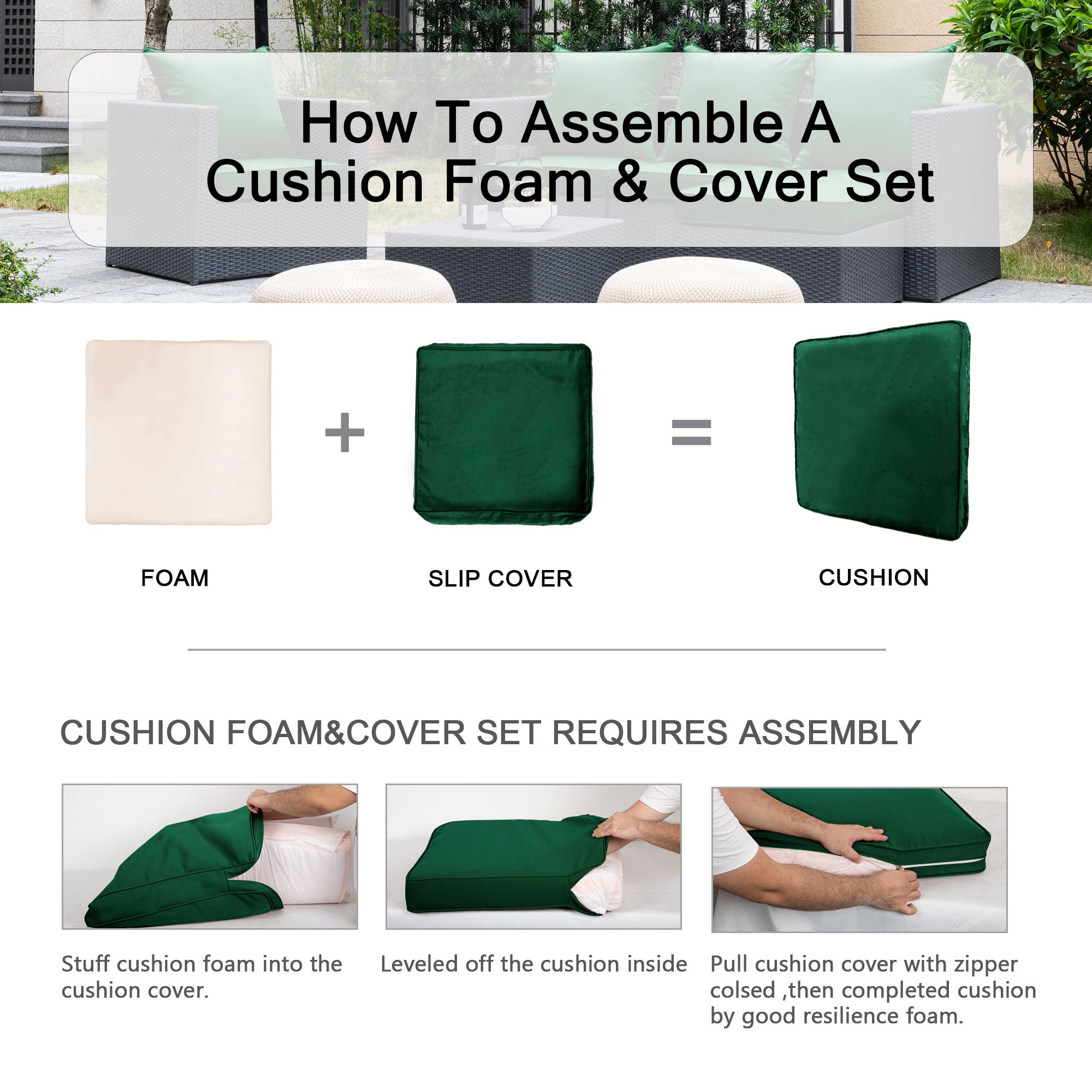 ARTPLAN 2-Piece Deep Seat Cushion Set with Backrest - Multiple Colors | All-Weather Outdoor Sofa Cushions for Sectionals & Patio Conversation Sets