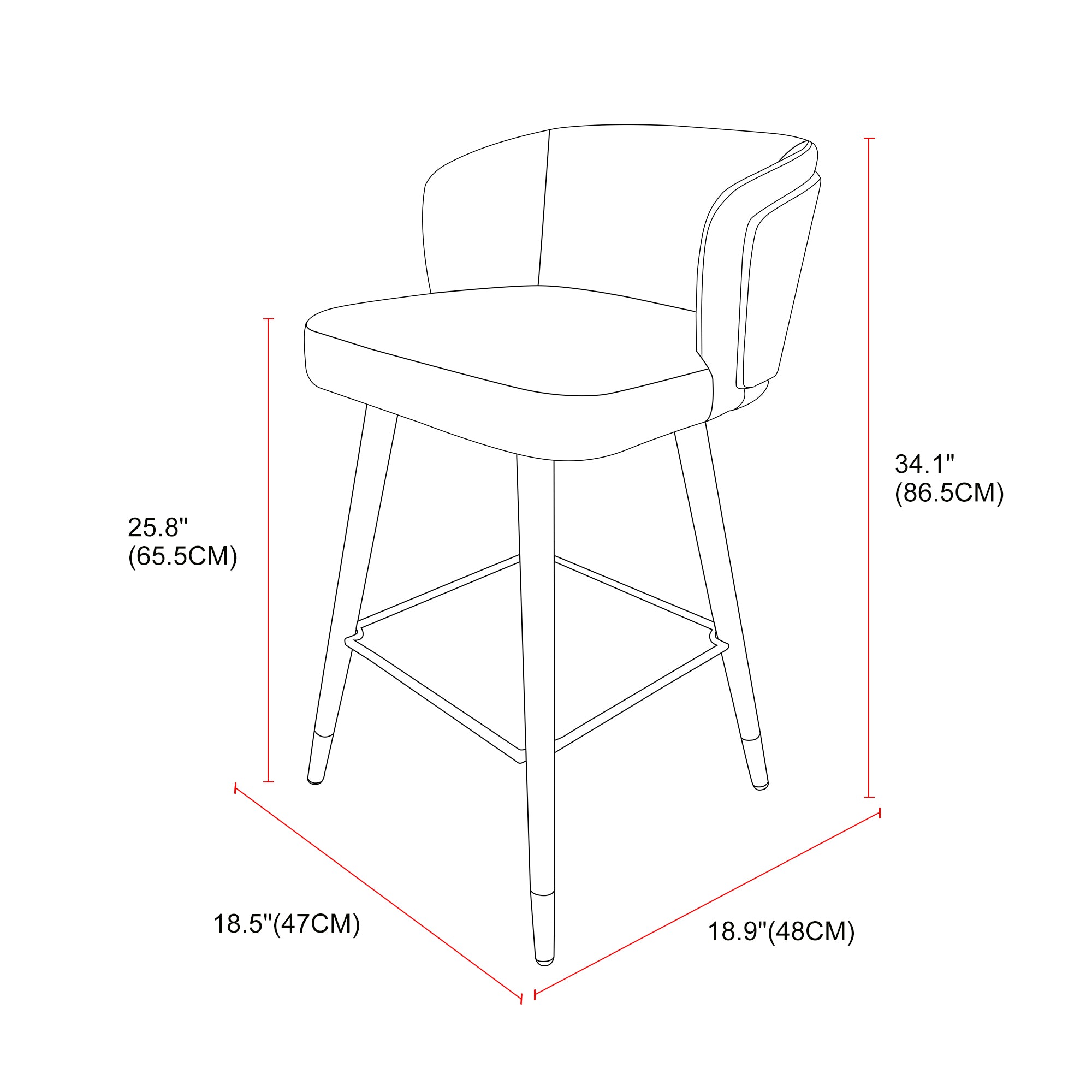 Mid Century Modern Bar Stools for Counter Height - Leather Upholstered Seat with Walnut Wood Frame, Retro 33 Inch Bar Chairs for Home Kitchen Island, Bar, Breakfast Nook