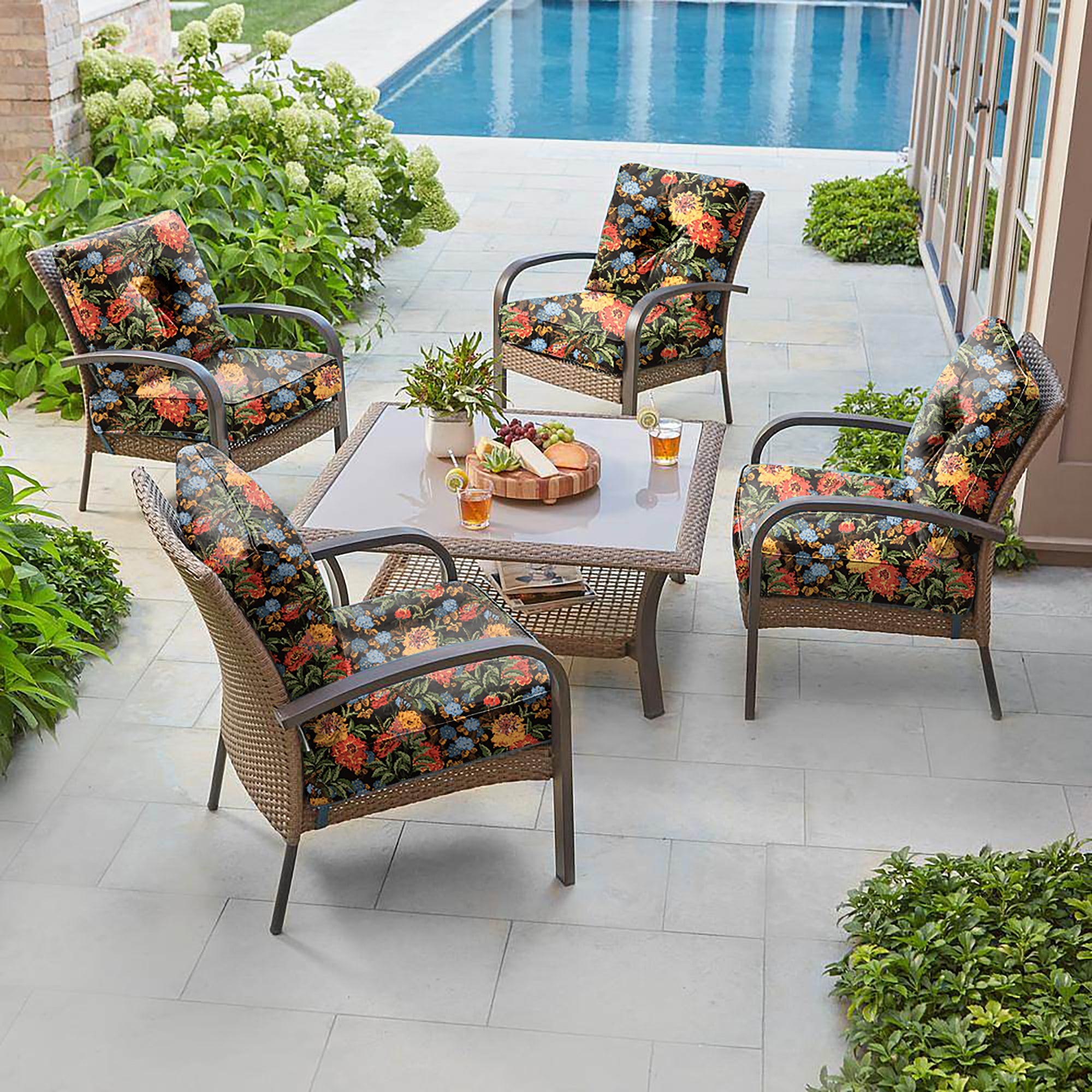 Deep Seat Pillow and High Back Chair Cushions Outdoor Water Repellent Replacement Patio Seating Cushions,Seat 24"x24"x6",Back 22"x24"x6"