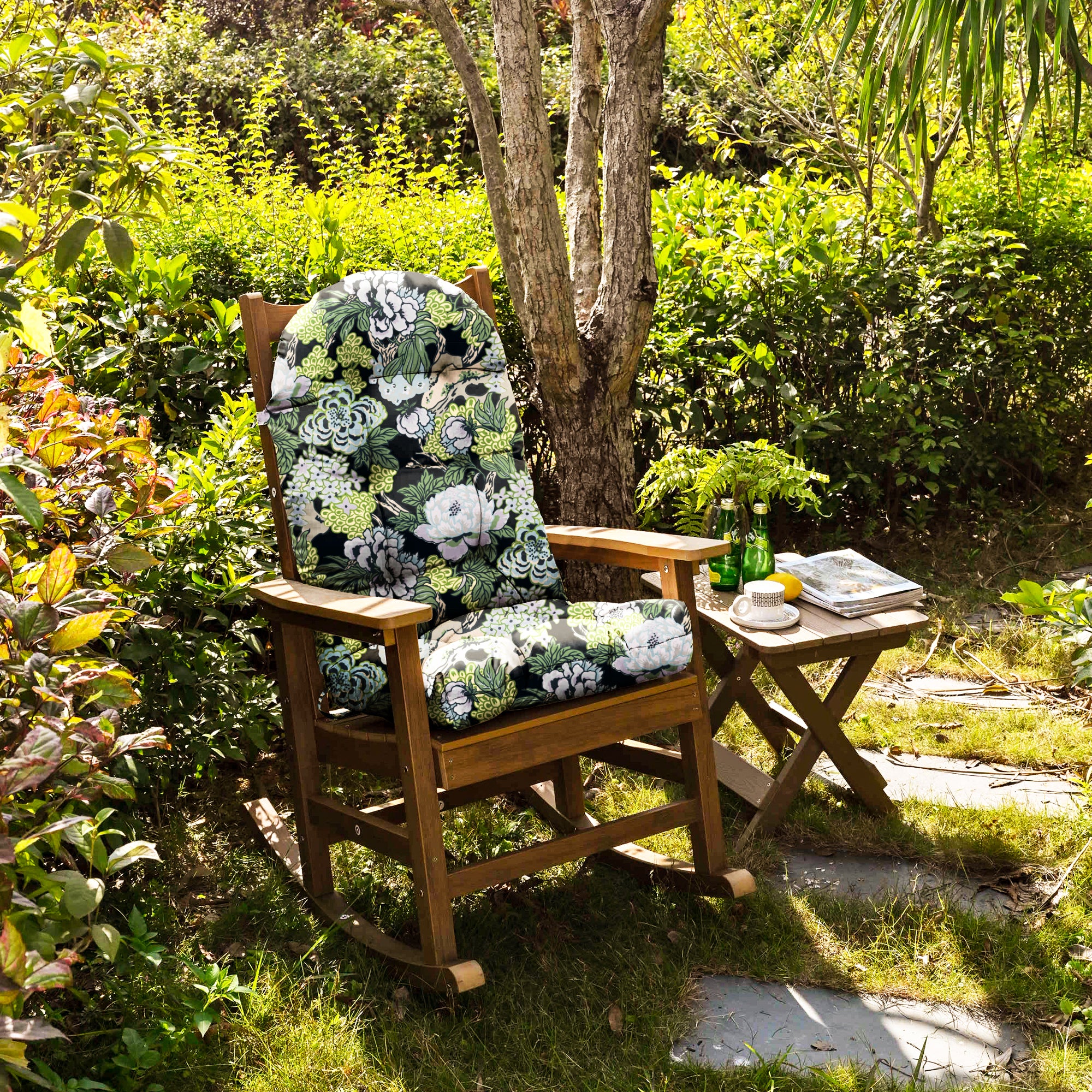 Floral High-Back Seat Cushion - Waterproof Outdoor Adirondack Chair Cushion for Patio Furniture with Tie, Vibrant Patterns, Premium Elastic Padding, Multi-Scenario Use