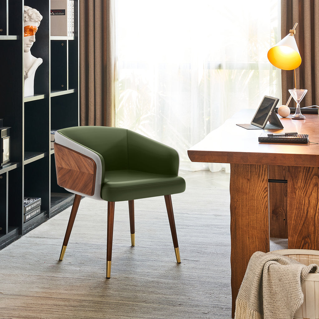 ARTPLAN Modern Dining Chair Faux Leather, Walnut Top Metal Legs Kitchen Seat，set of 1/set of 2