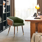 ARTPLAN Modern Dining Chair Faux Leather, Walnut Top Metal Legs Kitchen Seat，set of 1/set of 2