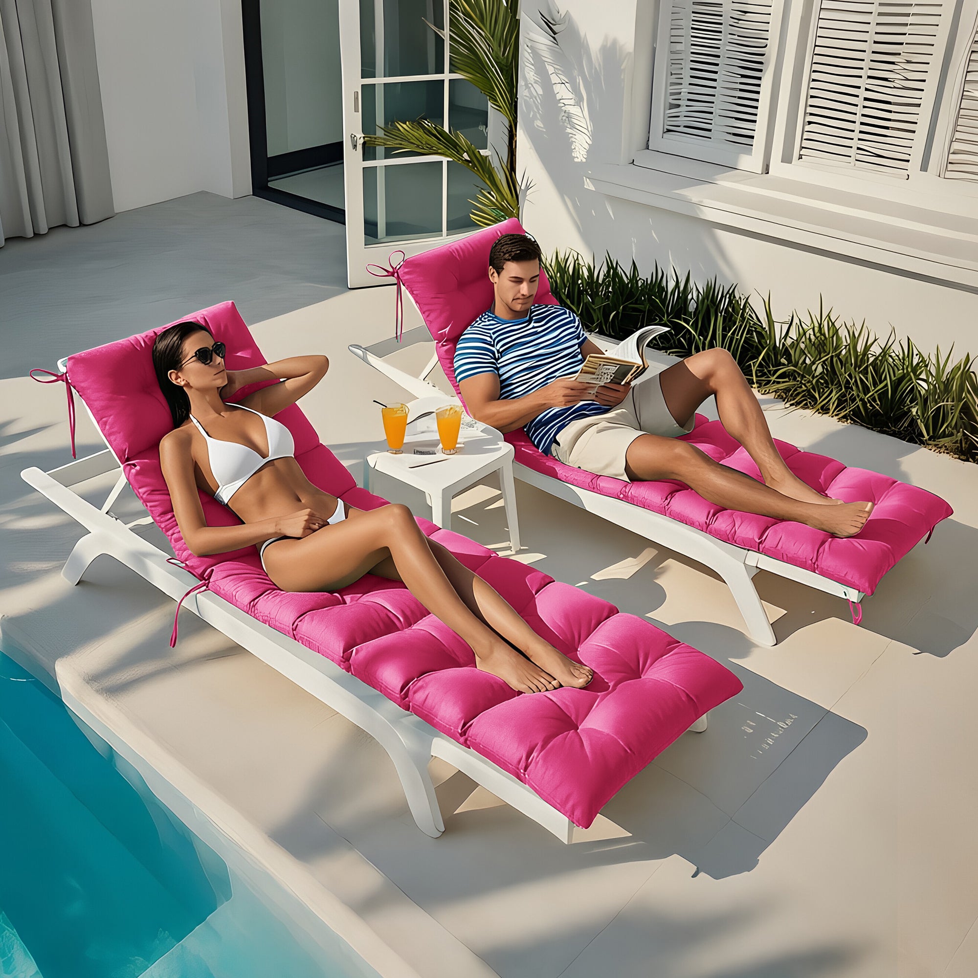 Outdoor Chaise Lounge Chair Cushion 72 x 22 x 4 Inches 100% Waterproof Polyester Patio Pool Lounge Chair Cushion for Outdoor Furniture with Ties