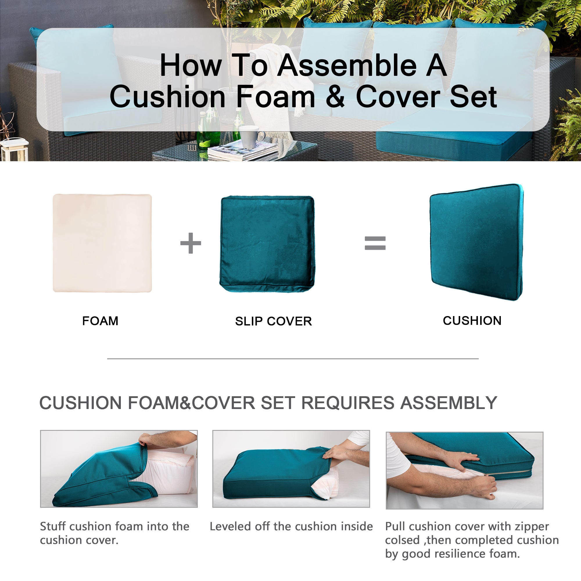 ARTPLAN 2-Piece Deep Seat Cushion Set with Backrest - Multiple Colors | All-Weather Outdoor Sofa Cushions for Sectionals & Patio Conversation Sets