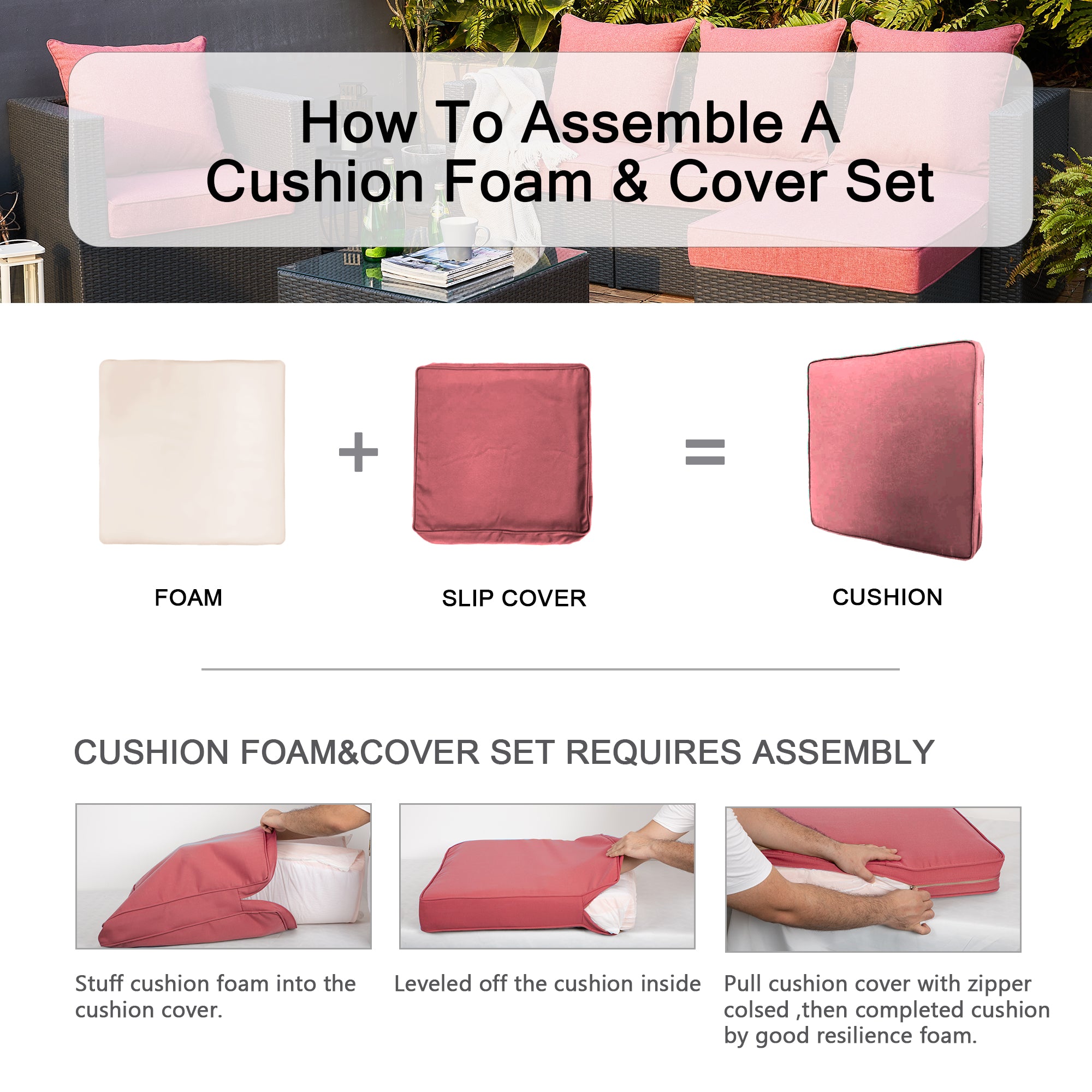 ARTPLAN 2-Piece Deep Seat Cushion Set with Backrest - Multiple Colors | All-Weather Outdoor Sofa Cushions for Sectionals & Patio Conversation Sets