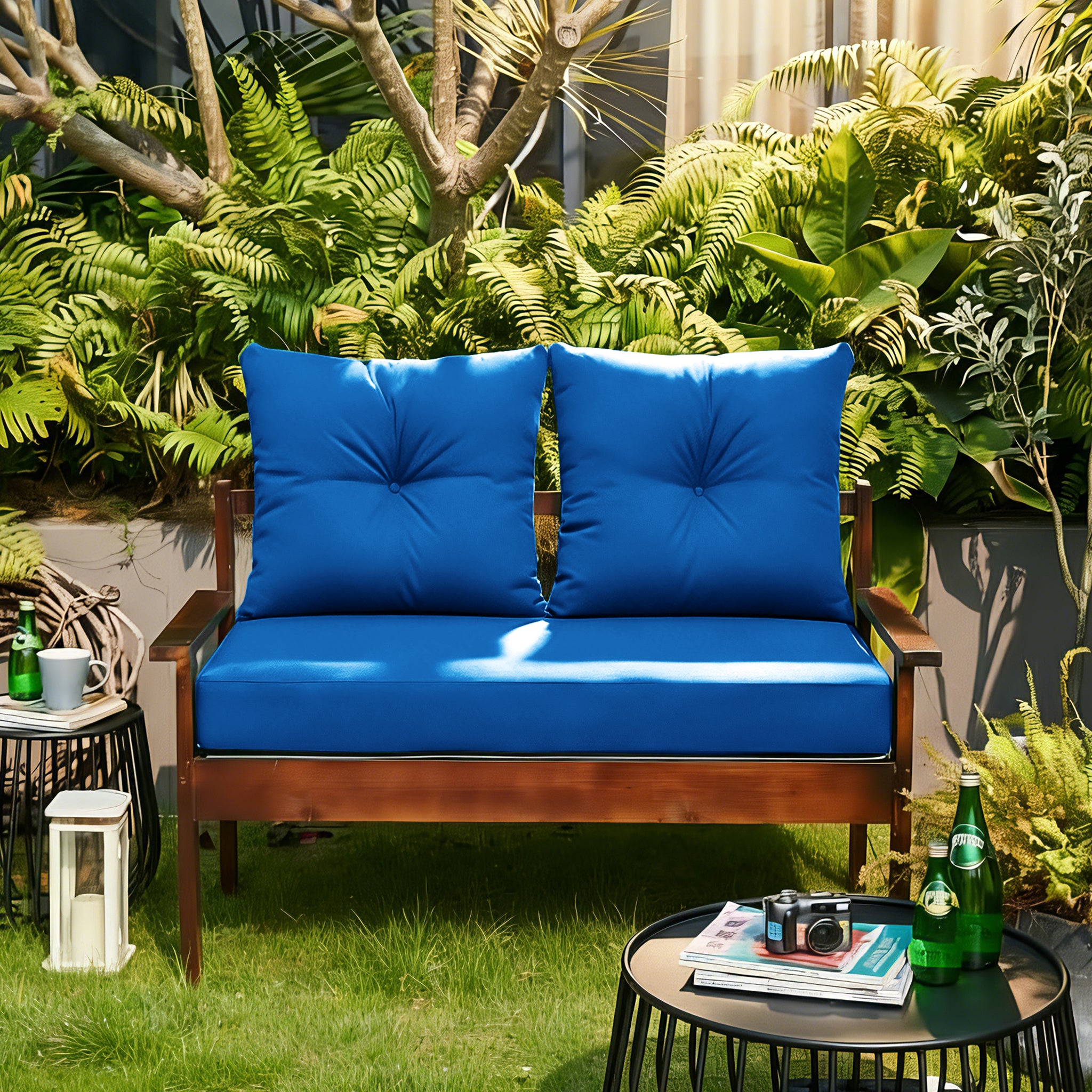 ARTPLAN Outdoor Loveseat Deep Seat Cushion Set, 46"x24"x4" Water Repellent Fade-Resistant Patio Cushions, Solution-Dyed Fabric with Removable Zipper Cover, High-Density Foam for Bench, Swing & Patio Furniture