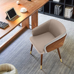 ARTPLAN Modern Dining Chair Faux Leather, Walnut Top Metal Legs Kitchen Seat，set of 1/set of 2