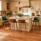 Mid Century Modern Bar Stools for Counter Height - Leather Upholstered Seat with Walnut Wood Frame, Retro 33 Inch Bar Chairs for Home Kitchen Island, Bar, Breakfast Nook