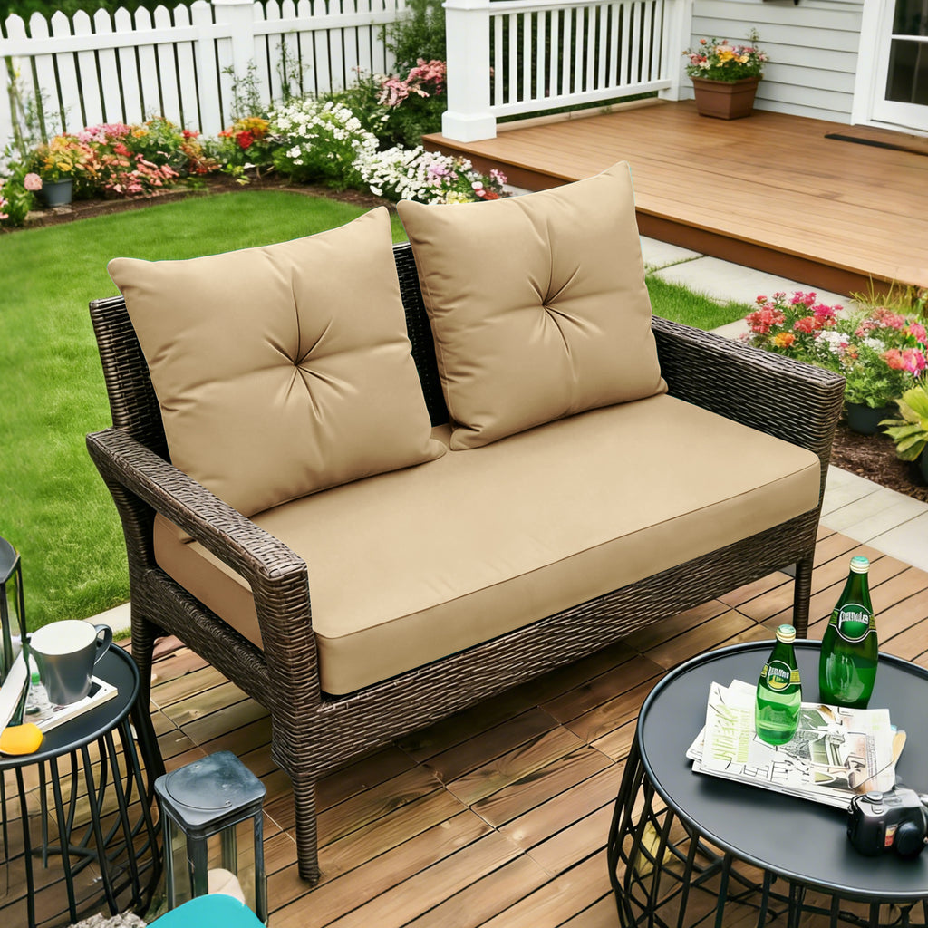 ARTPLAN Outdoor Loveseat Deep Seat Cushion Set, 46"x24"x4" Water Repellent Fade-Resistant Patio Cushions, Solution-Dyed Fabric with Removable Zipper Cover, High-Density Foam for Bench, Swing & Patio Furniture