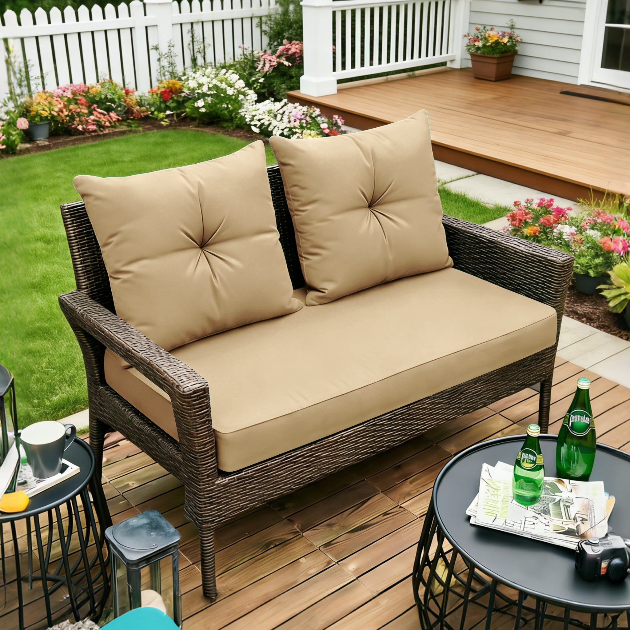 ARTPLAN Outdoor Loveseat Deep Seat Cushion Set, 46"x24"x4" Water Repellent Fade-Resistant Patio Cushions, Solution-Dyed Fabric with Removable Zipper Cover, High-Density Foam for Bench, Swing & Patio Furniture