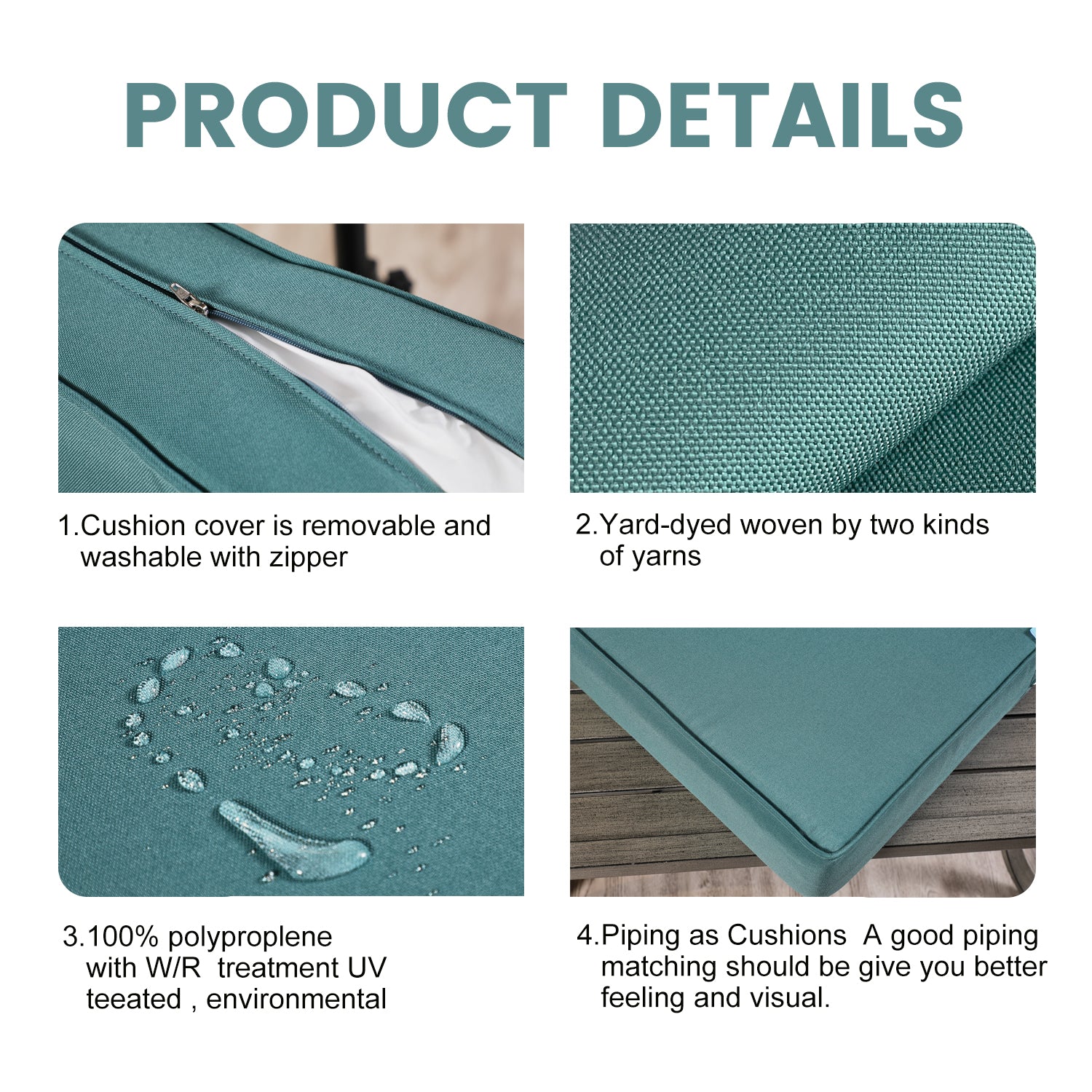 ARTPLAN Deep Seat Outdoor Cushion,Set 24"x24"x6" ,18x24" Bench Outdoor Chair Cushions, Polyester Fill Back for Patio Furniture ,Square