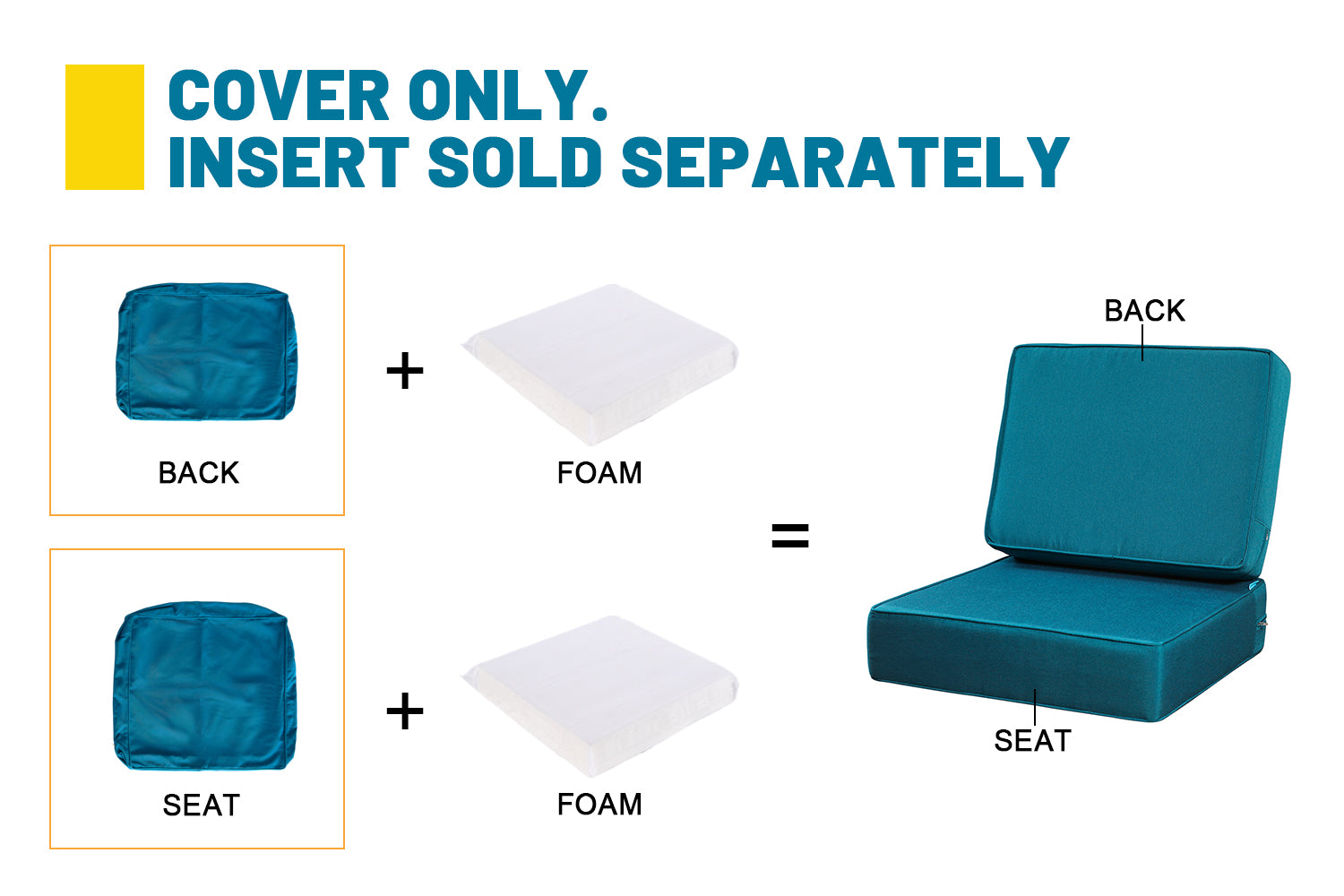 ARTPLAN Outdoor Deep Seat Slipcovers，Set of 2 24x24x6" 18x24 Olefin,Square Outdoor Cushion Cover, for Patio Funiture