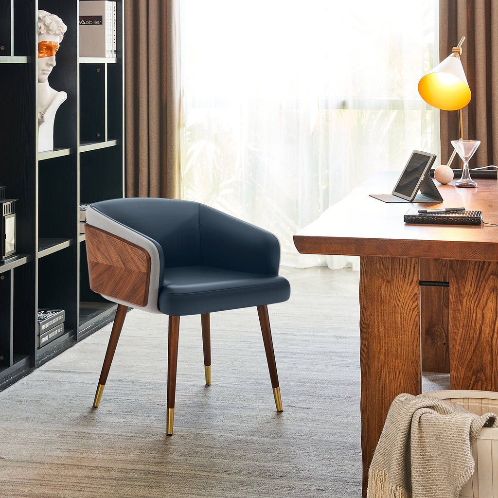 ARTPLAN Modern Dining Chair Faux Leather, Walnut Top Metal Legs Kitchen Seat，set of 1/set of 2