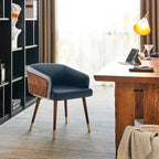 ARTPLAN Modern Dining Chair Faux Leather, Walnut Top Metal Legs Kitchen Seat，set of 1/set of 2