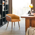 ARTPLAN Modern Dining Chair Faux Leather, Walnut Top Metal Legs Kitchen Seat，set of 1/set of 2