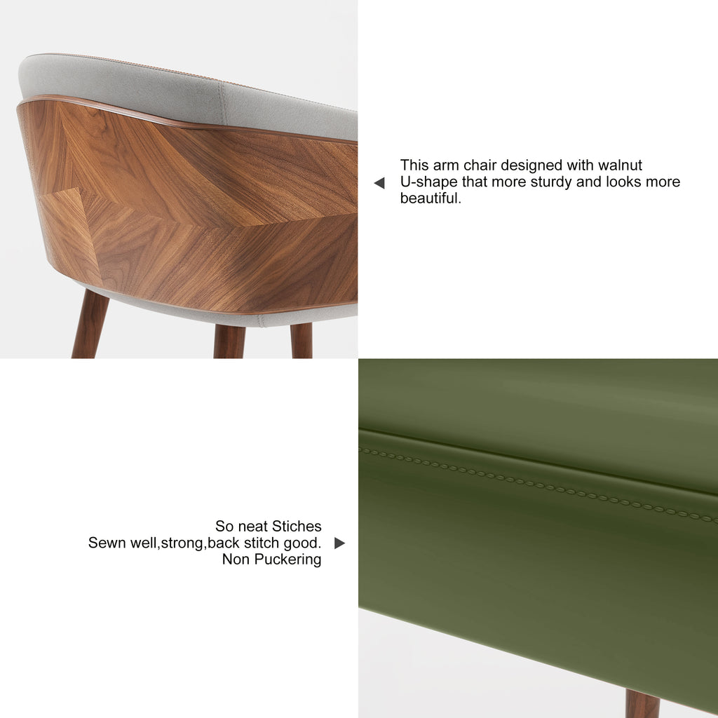 ARTPLAN Modern Dining Chair Faux Leather, Walnut Top Metal Legs Kitchen Seat，set of 1/set of 2