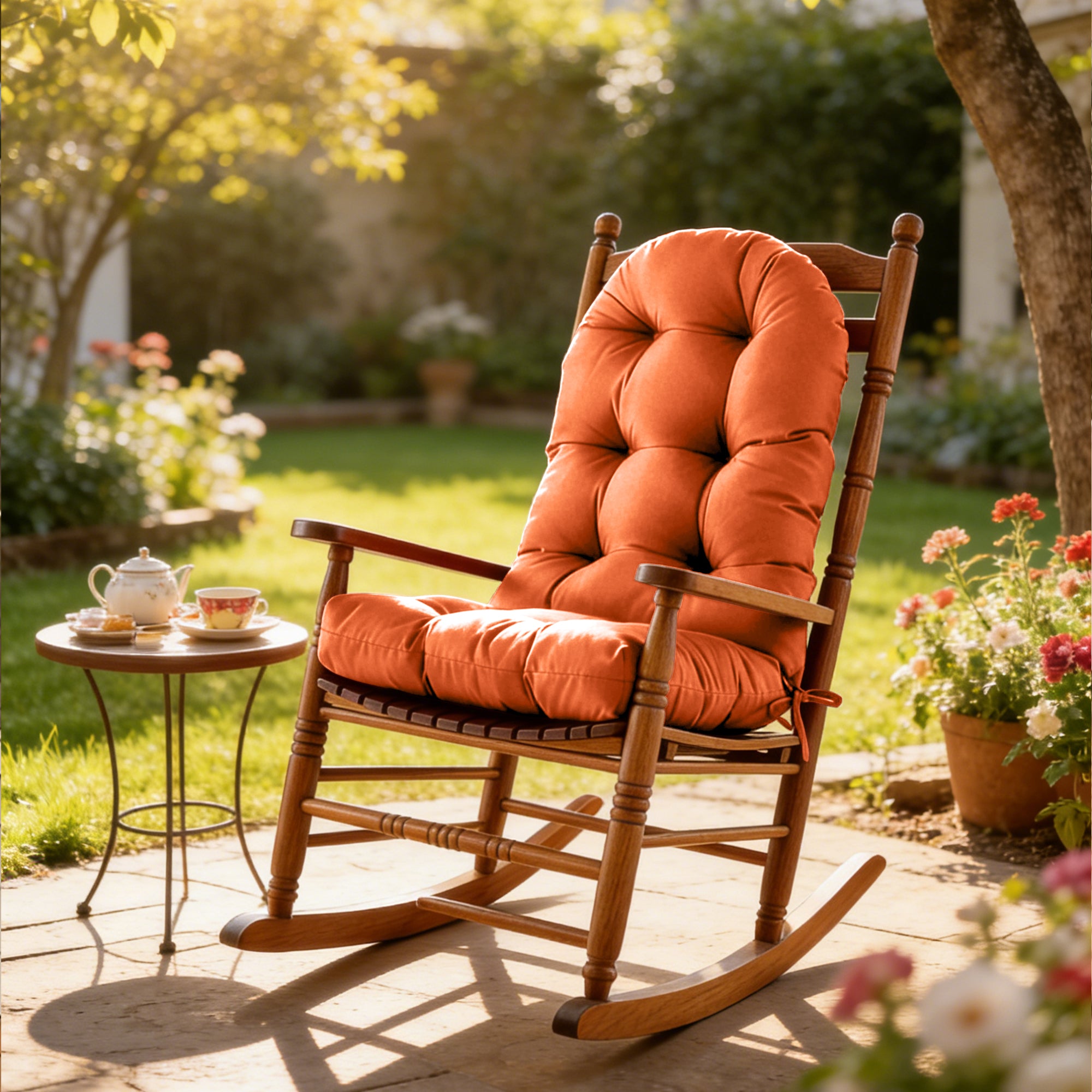 Patio Rocking Chair Cushion with Ties,48"x21"x4" Water Resistant Polyester High Back Replacement Pad, Thick Filled Outdoor Patio Cushions for Porch Deck Balcony Garden Seating