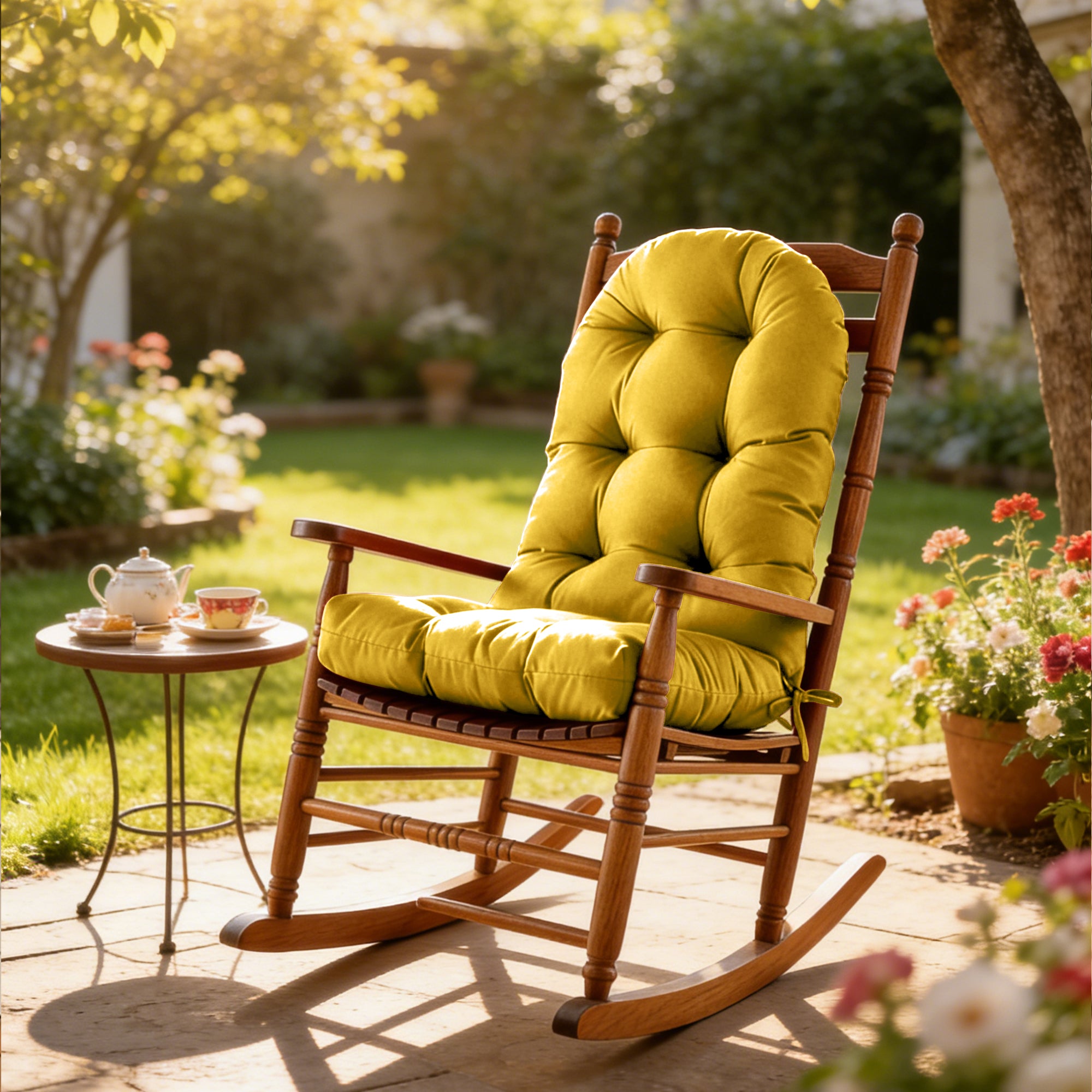 Patio Rocking Chair Cushion with Ties,48"x21"x4" Water Resistant Polyester High Back Replacement Pad, Thick Filled Outdoor Patio Cushions for Porch Deck Balcony Garden Seating