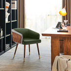 ARTPLAN Modern Dining Chair Faux Leather, Walnut Top Metal Legs Kitchen Seat，set of 1/set of 2