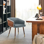 ARTPLAN Modern Dining Chair Faux Leather, Walnut Top Metal Legs Kitchen Seat，set of 1/set of 2