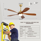 52 Inch Ceiling Fan with Light and Remote Control, 6-Speed Reversible Quiet DC Motor, 3 Color Temperatures LED Light, 3 Timer Settings, Adjustable Height for Large Room, Bedroom, Living Room (Walnut/Black/Orginal/White/Sakuragi)