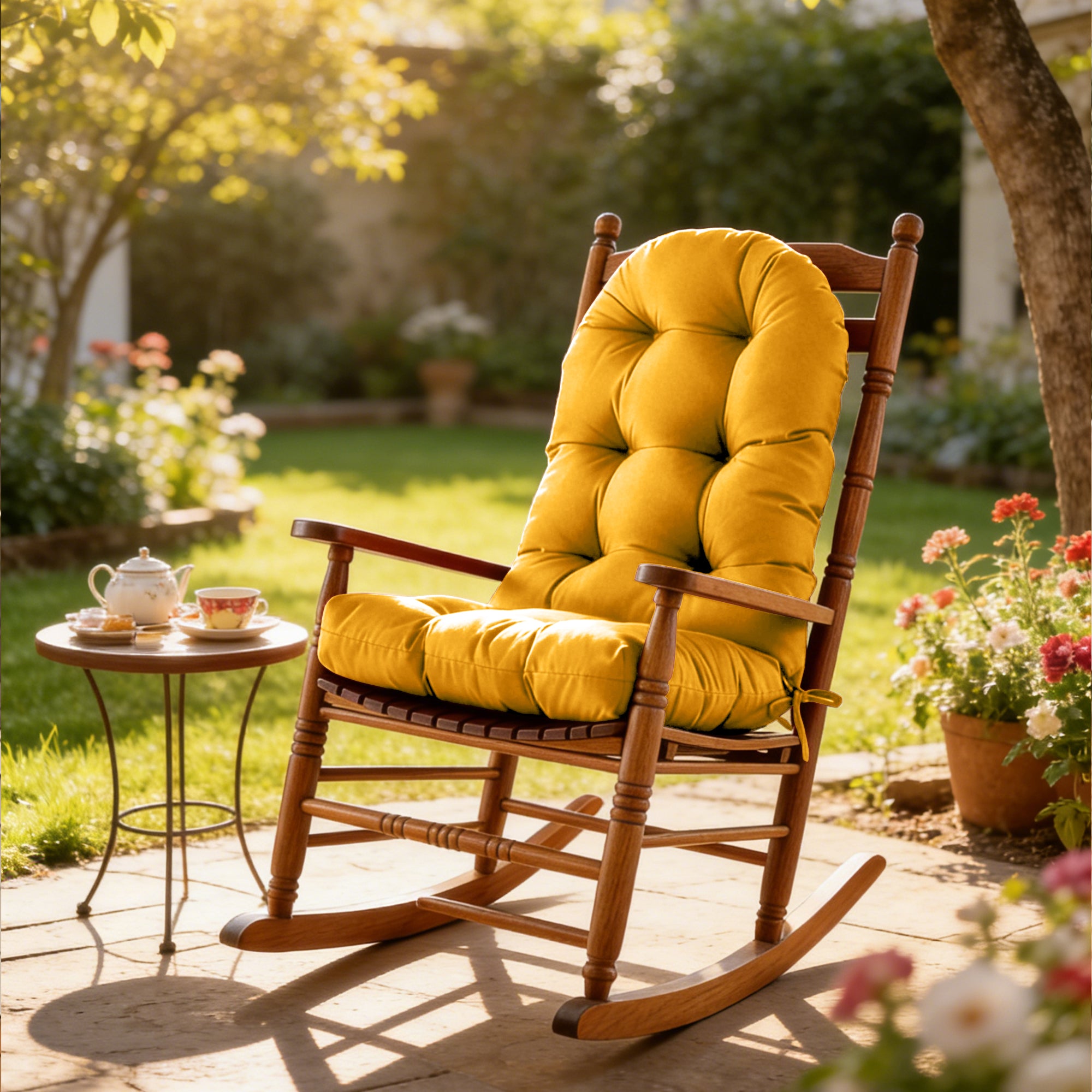 Patio Rocking Chair Cushion with Ties,48"x21"x4" Water Resistant Polyester High Back Replacement Pad, Thick Filled Outdoor Patio Cushions for Porch Deck Balcony Garden Seating